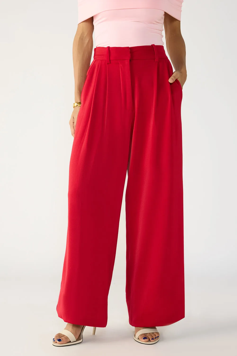 Classic Red Pleated Korean Pants