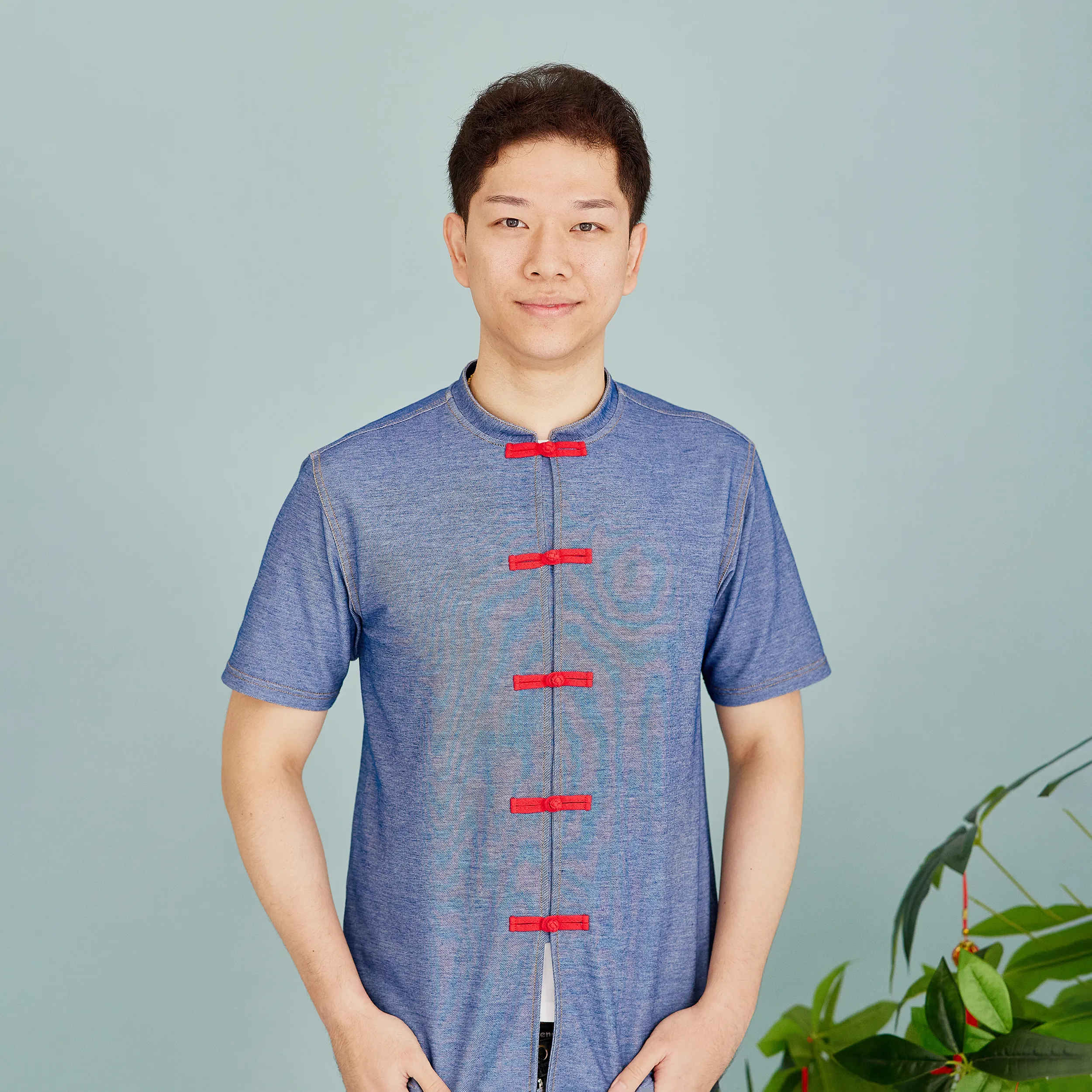 CNY Modern Blessings Adult Men's & Women's Mandarin Shirt (Blue)