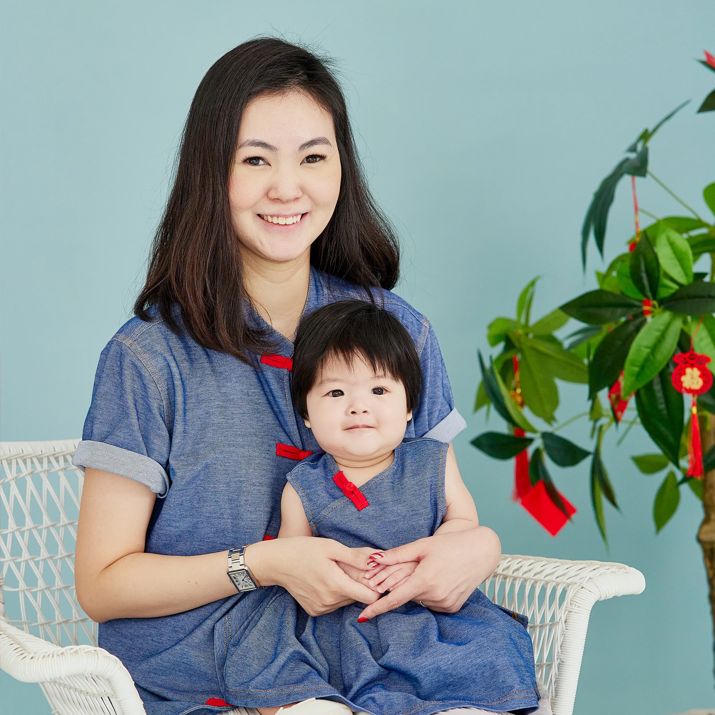 CNY Modern Blessings Adult Men's & Women's Mandarin Shirt (Blue)