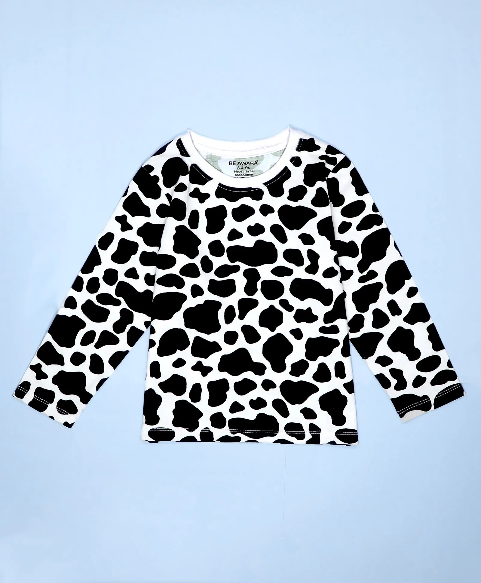 Cow Patch Pattern Full Sleeves T-Shirt & Pajama Set