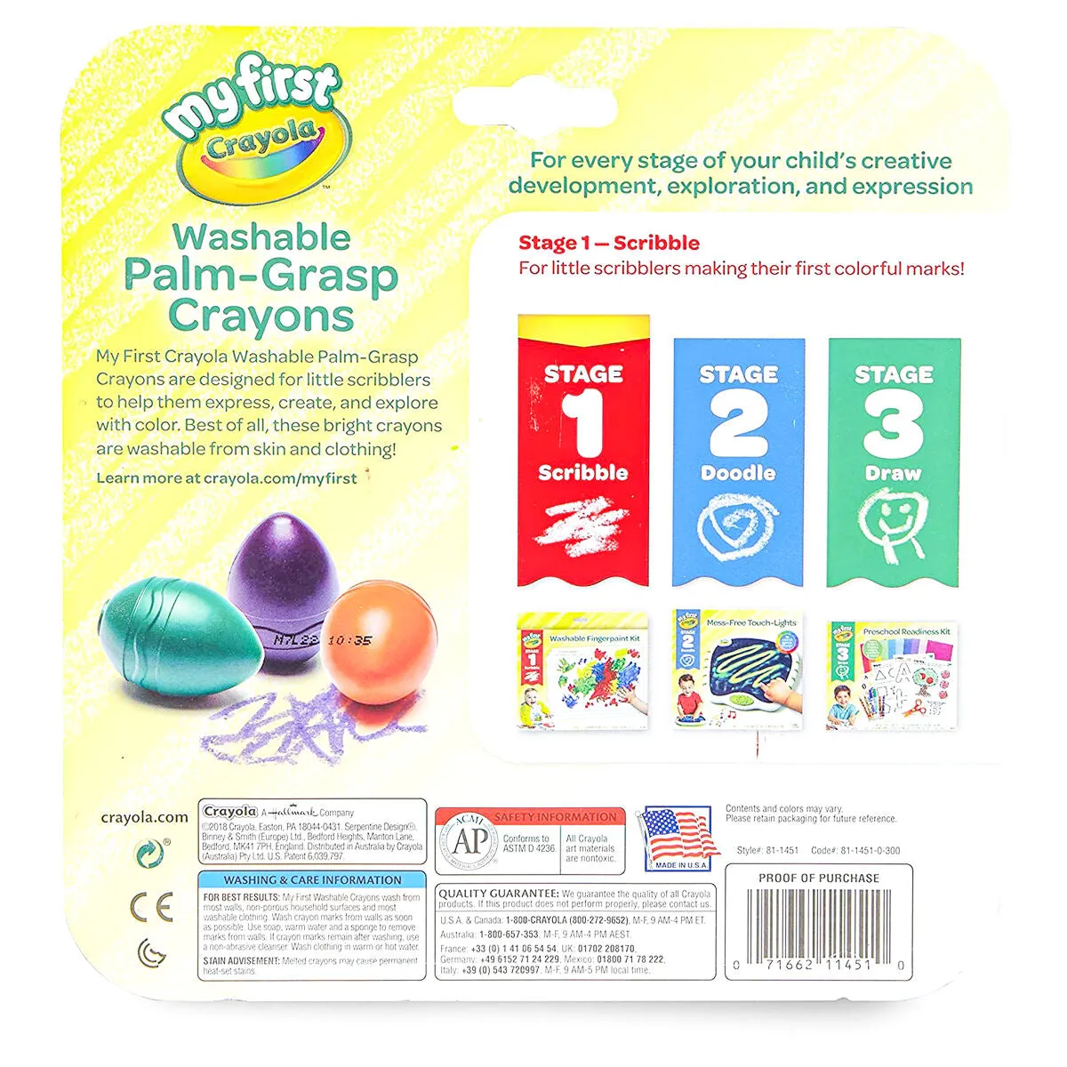 Crayola My First Washable Palm-Grasp Crayons Pack of 6