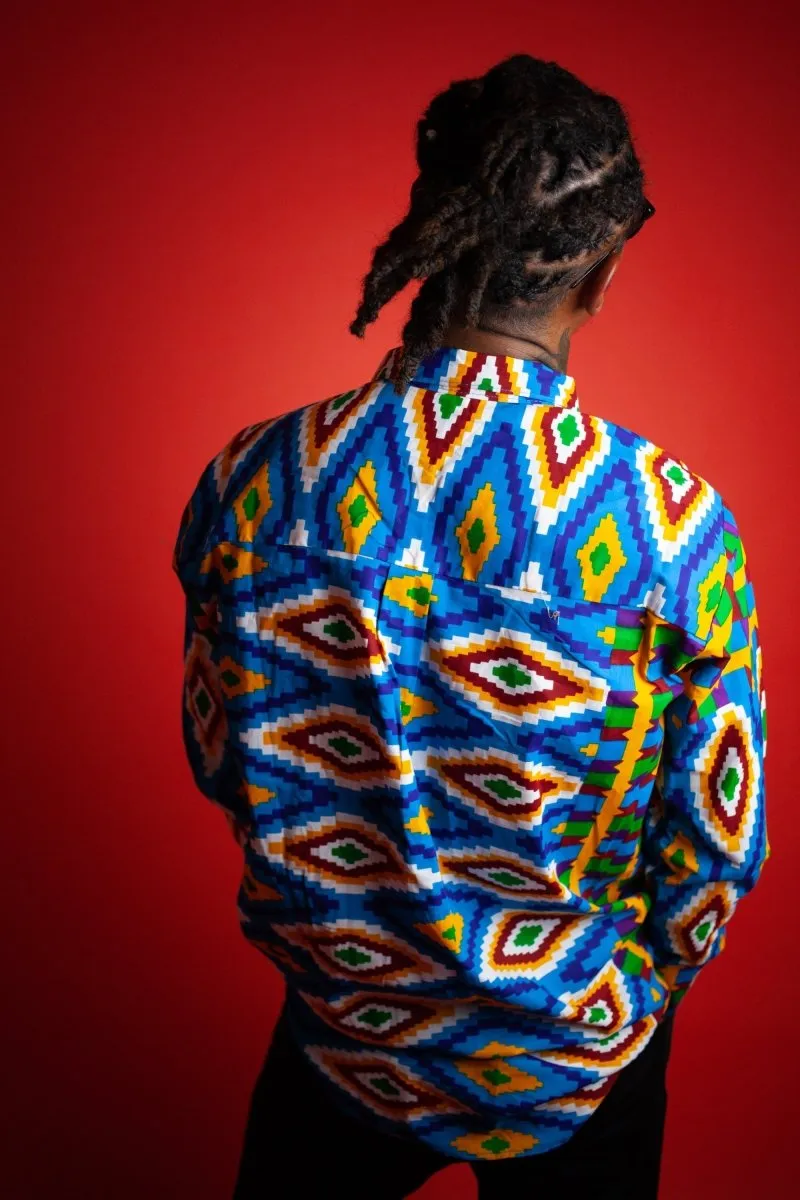 Crazy Blue Kente African Shirt