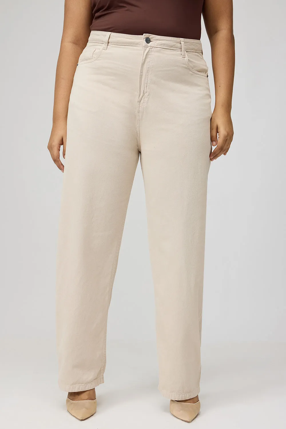 Curve Ivory Beige Straight Jeans