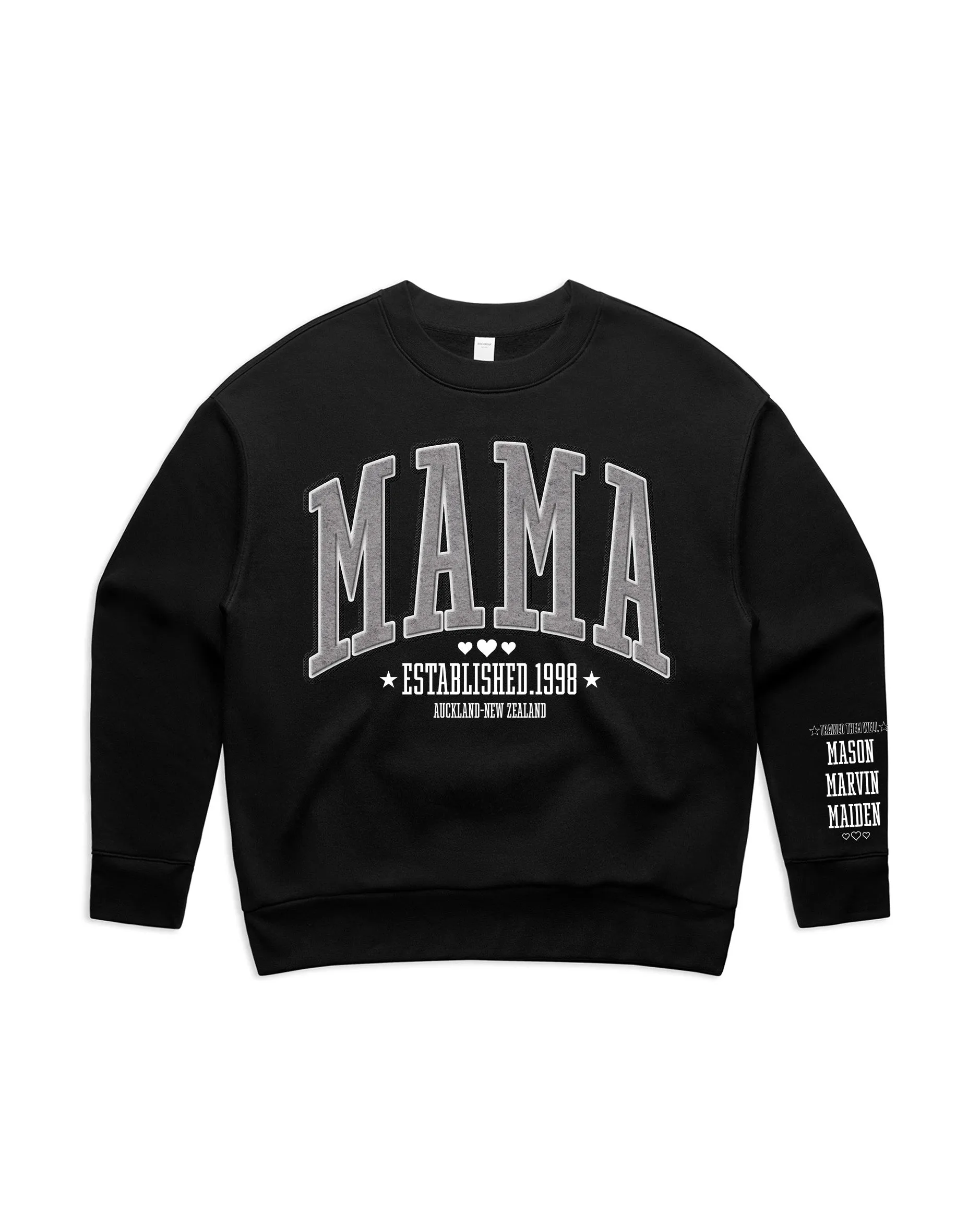 Custom Printed Sweatshirt for Mum - With Custom Date, City   names on sleeve - 08_Mama Style