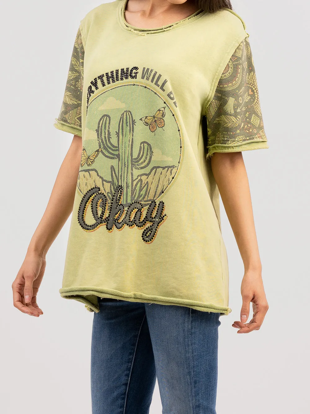 Delila Women Mineral Wash 'EVERYTHING WILL BE OKAY' Graphic Tee DL-T030 (Prepack 7 Pcs)