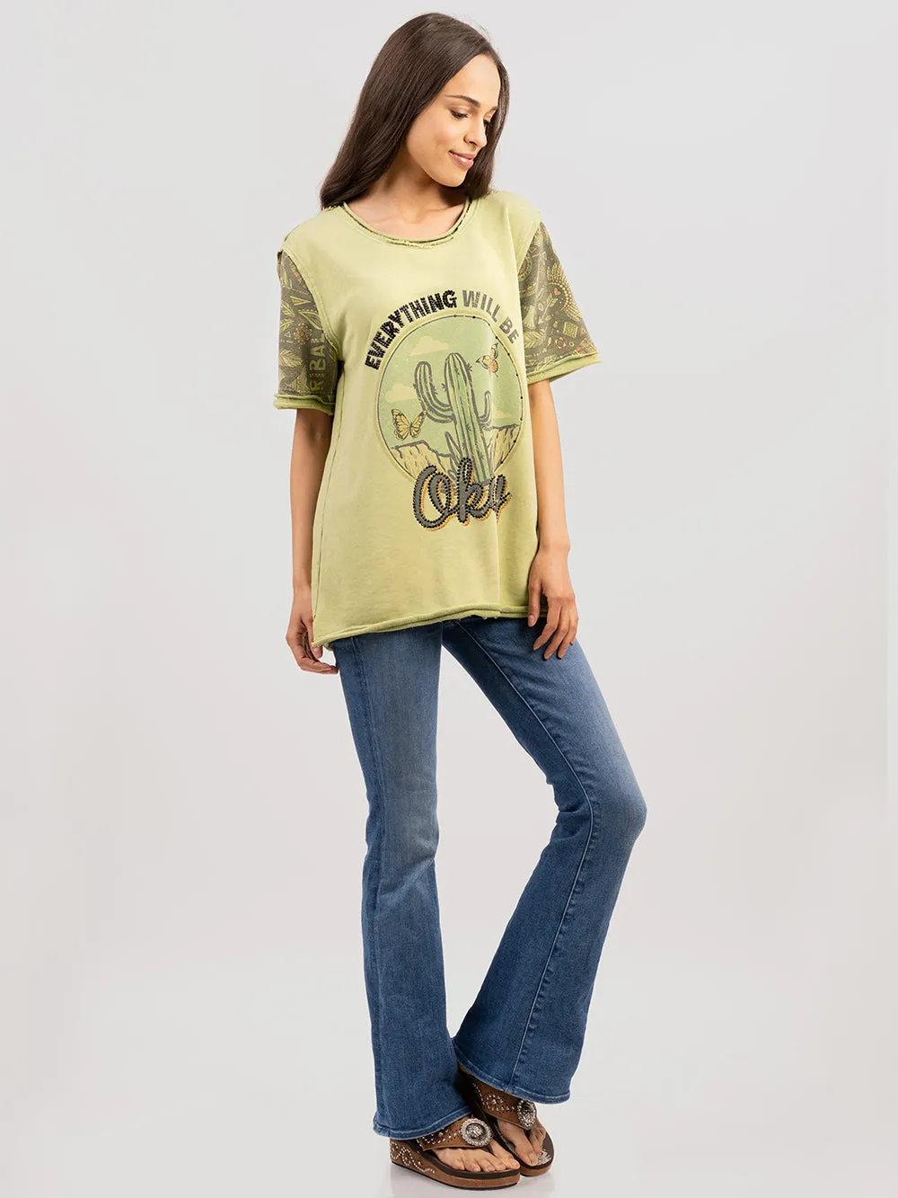 Delila Women Mineral Wash 'EVERYTHING WILL BE OKAY' Graphic Tee DL-T030 (Prepack 7 Pcs)