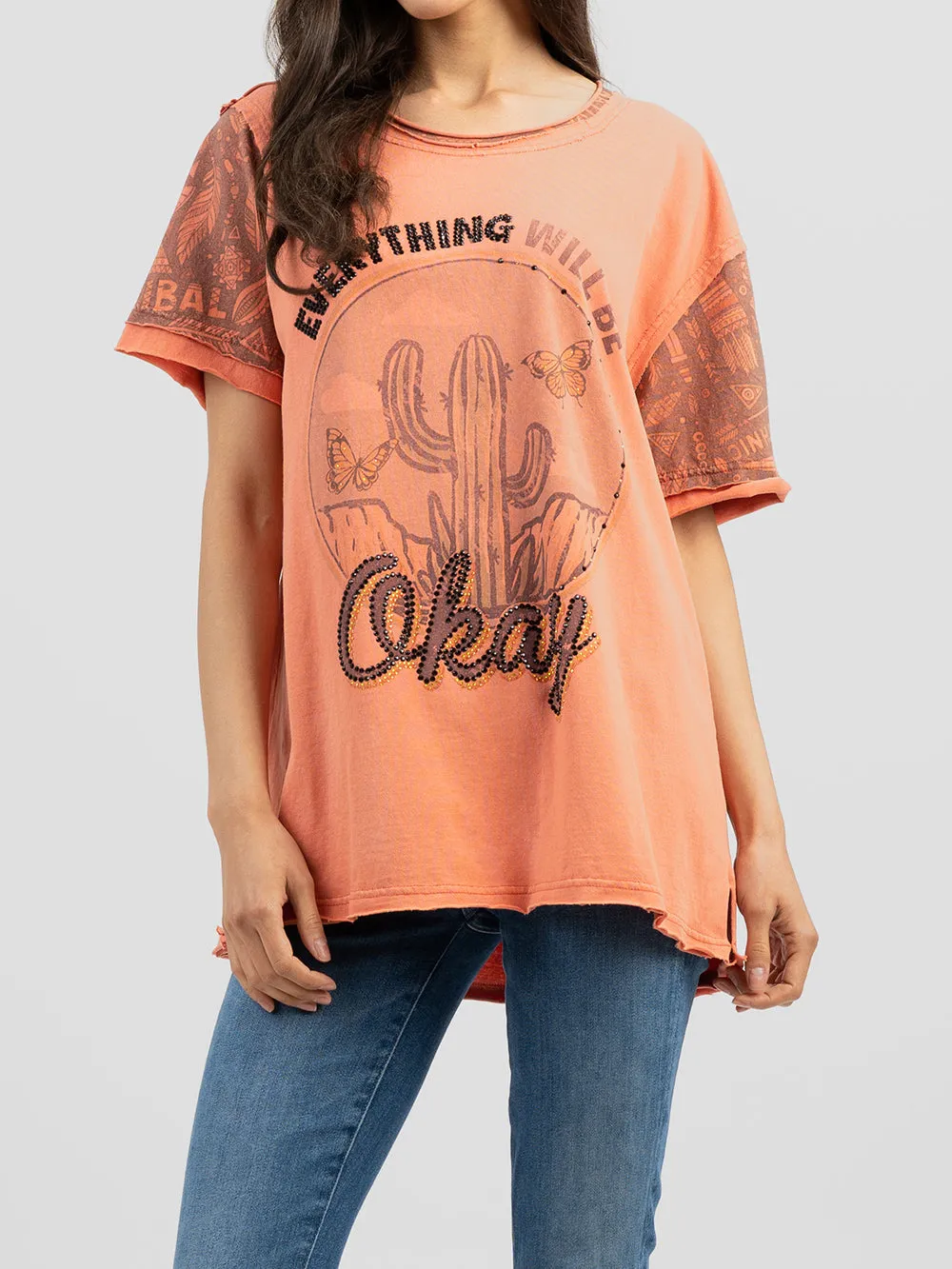 Delila Women Mineral Wash 'EVERYTHING WILL BE OKAY' Graphic Tee DL-T030 (Prepack 7 Pcs)