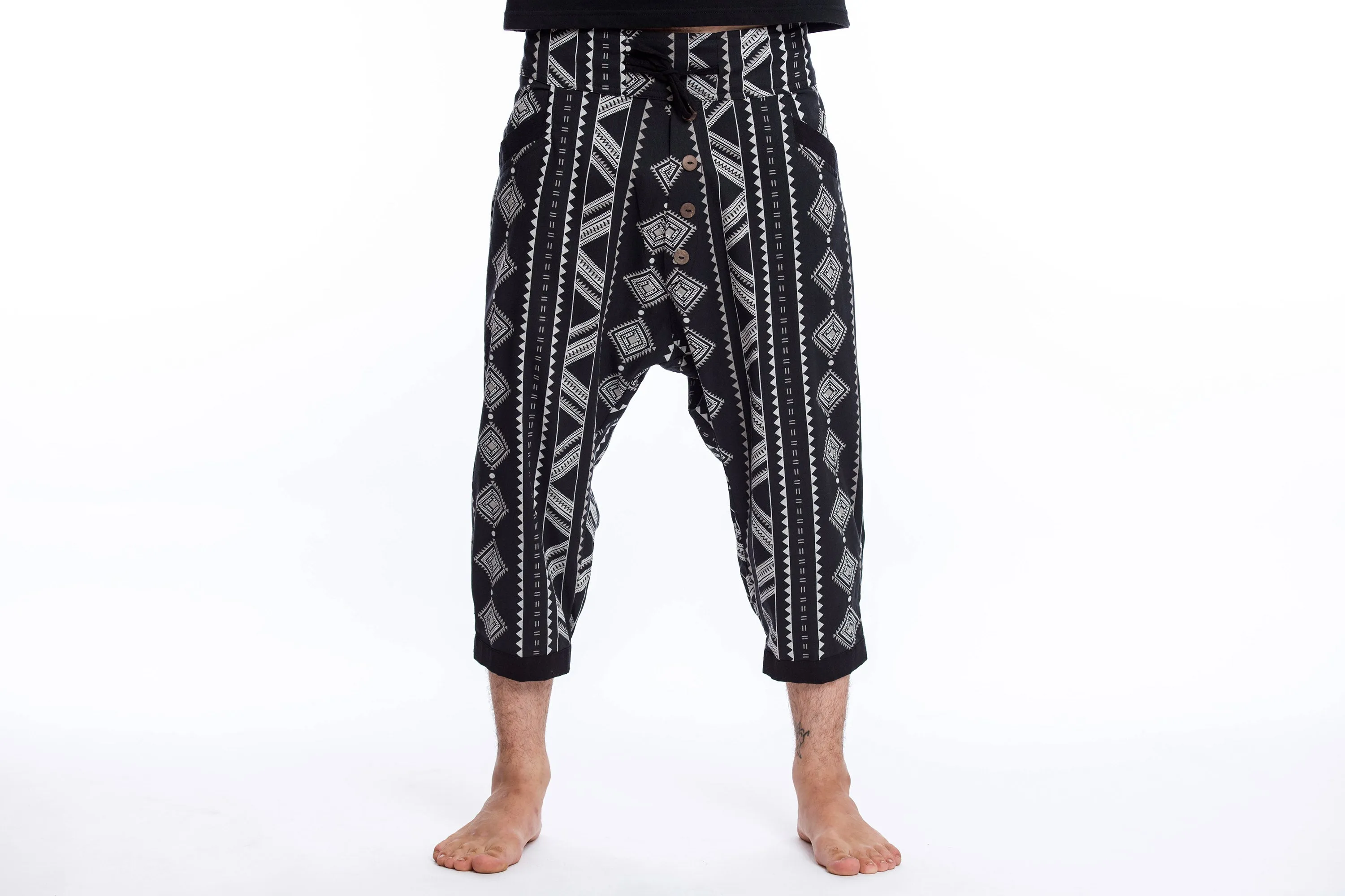 Diamonds Men's Harem Pants with Faux Buttons in Black