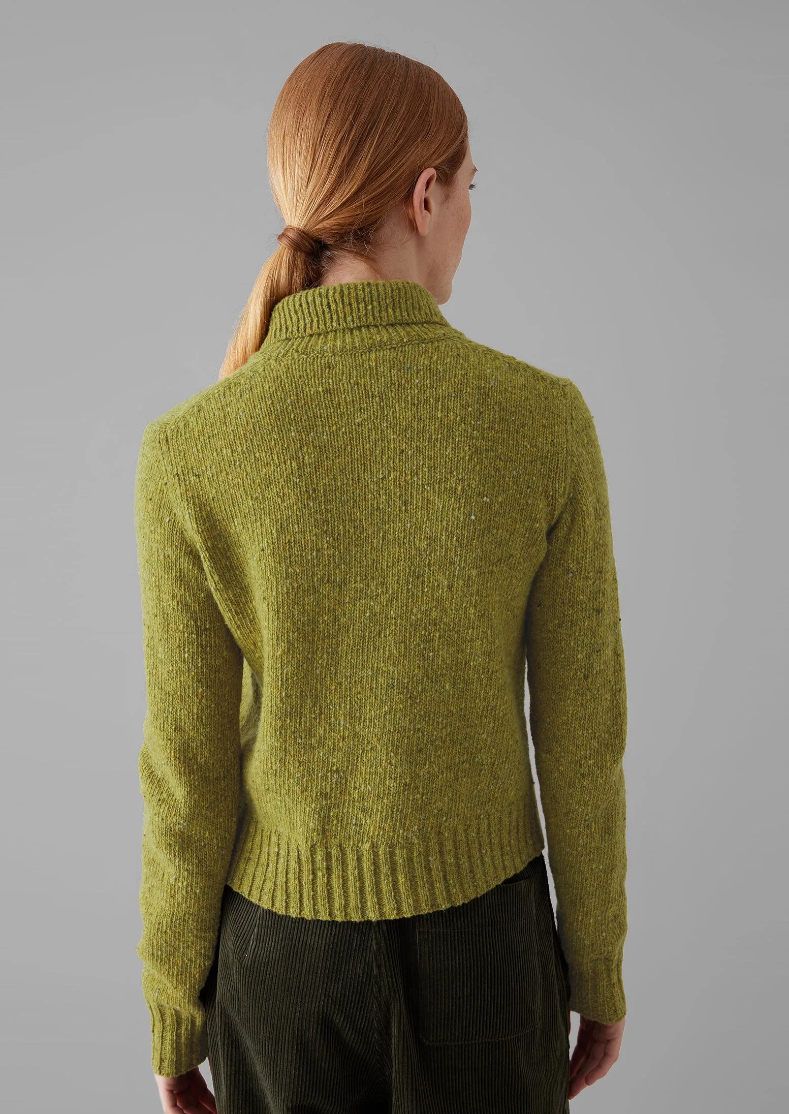 Donegal Wool Round Collar Cardigan | Lime