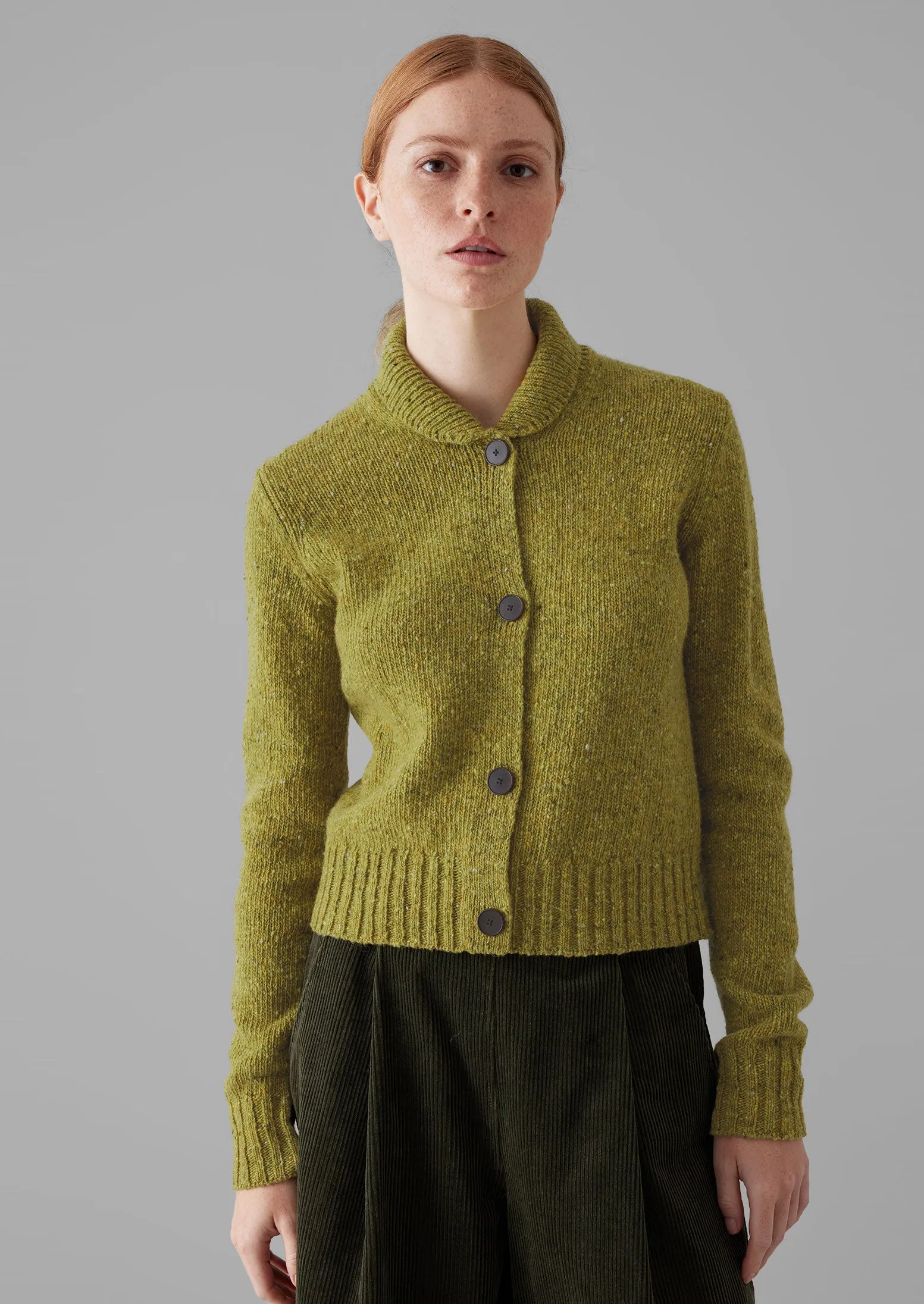 Donegal Wool Round Collar Cardigan | Lime