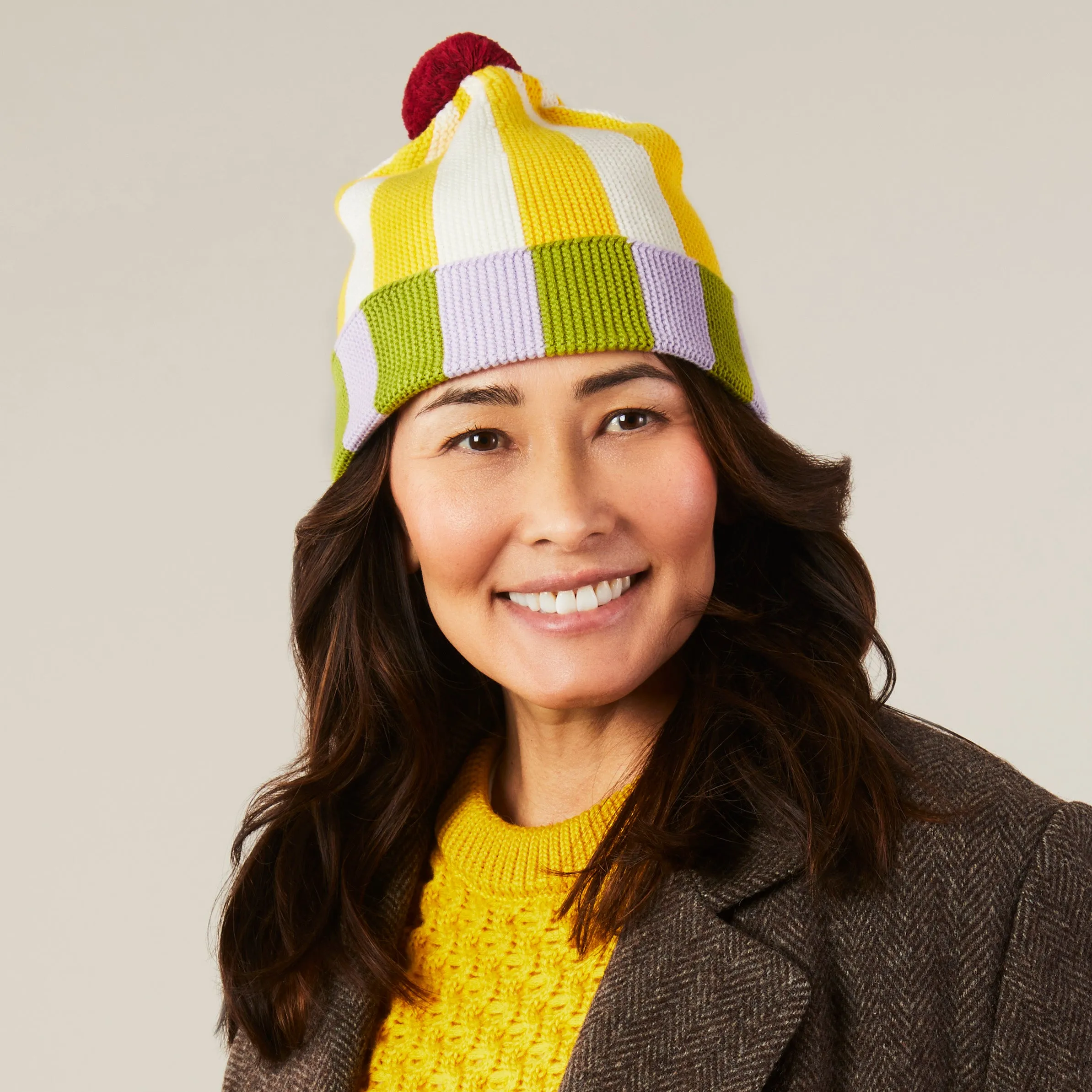 Dusen Dusen Cotton Striped Beanie - Purple/ Yellow