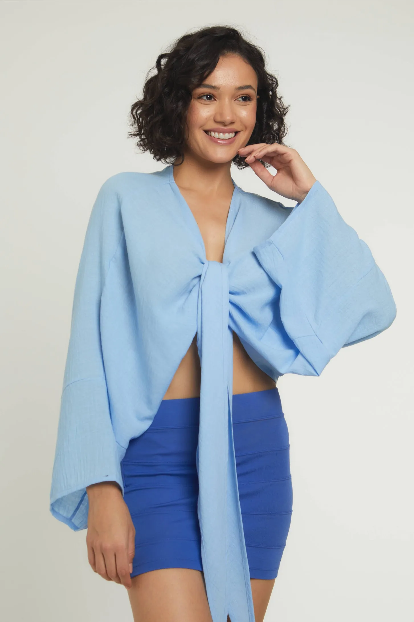 EASY BREEZY TIE FRONT TOP - BLUE