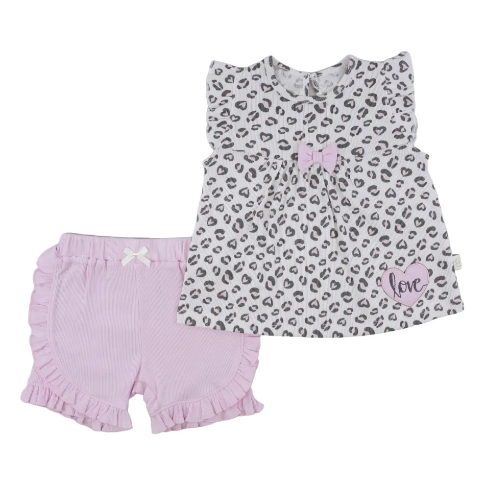 Elegant Kids 2 Pc Ribbed Top And Shorts Set - Love