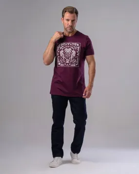 EMBROIDERED ROUND NECK T-SHIRT - BURGUNDY