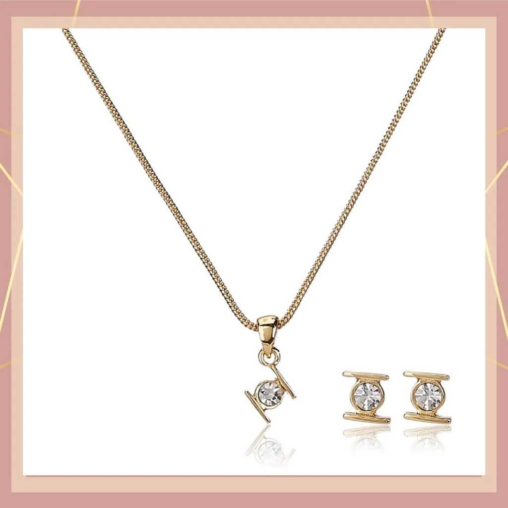 Estele 24 KT Gold Plated Solitaire Austrian Crystal Pendant Set for Women / Girls