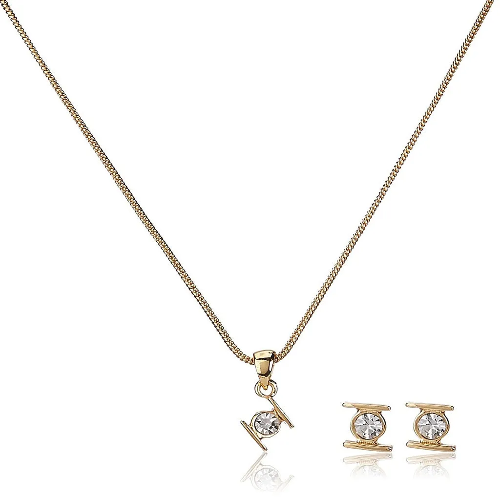 Estele 24 KT Gold Plated Solitaire Austrian Crystal Pendant Set for Women / Girls