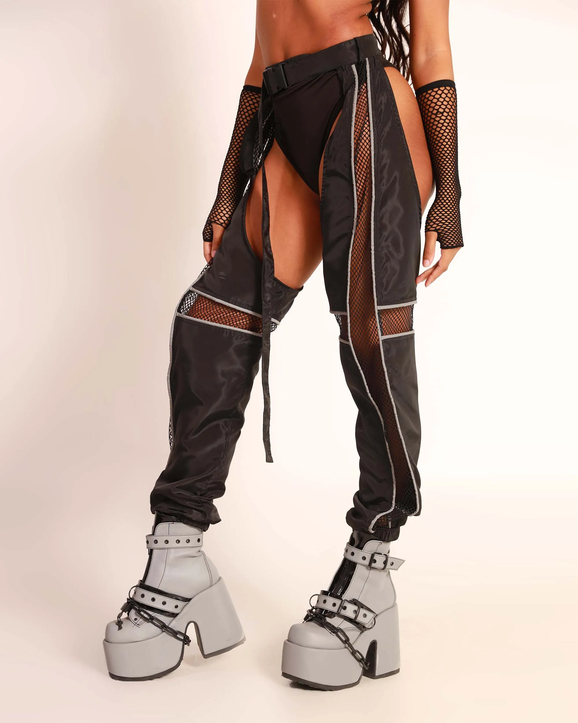 Evolution Chaps with Silver Reflective Stripes & Fishnet Panels