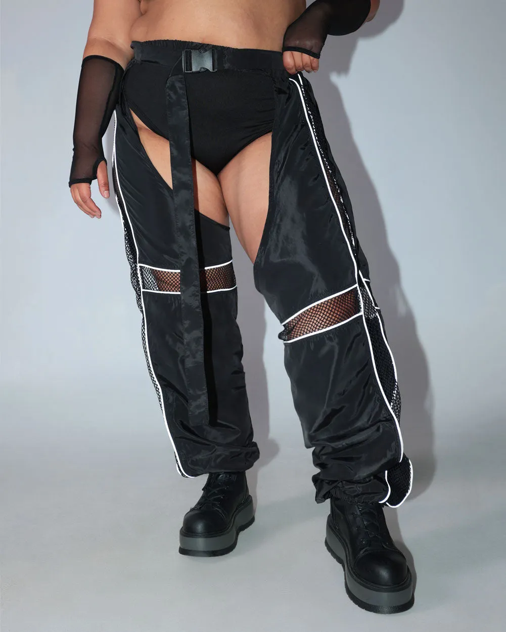 Evolution Chaps with Silver Reflective Stripes & Fishnet Panels