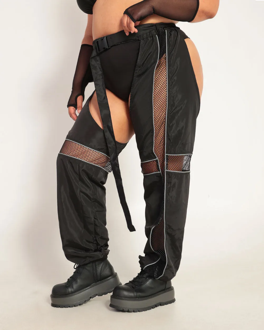 Evolution Chaps with Silver Reflective Stripes & Fishnet Panels