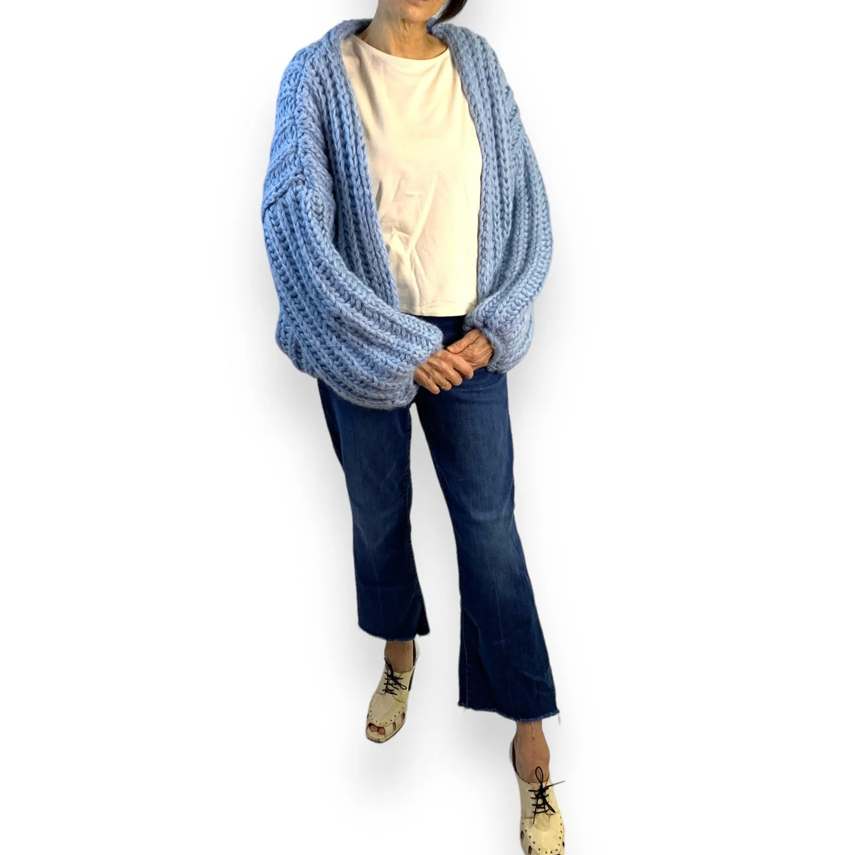 Fall Into The Void Baby Blue Chunky Oversized Cardigan