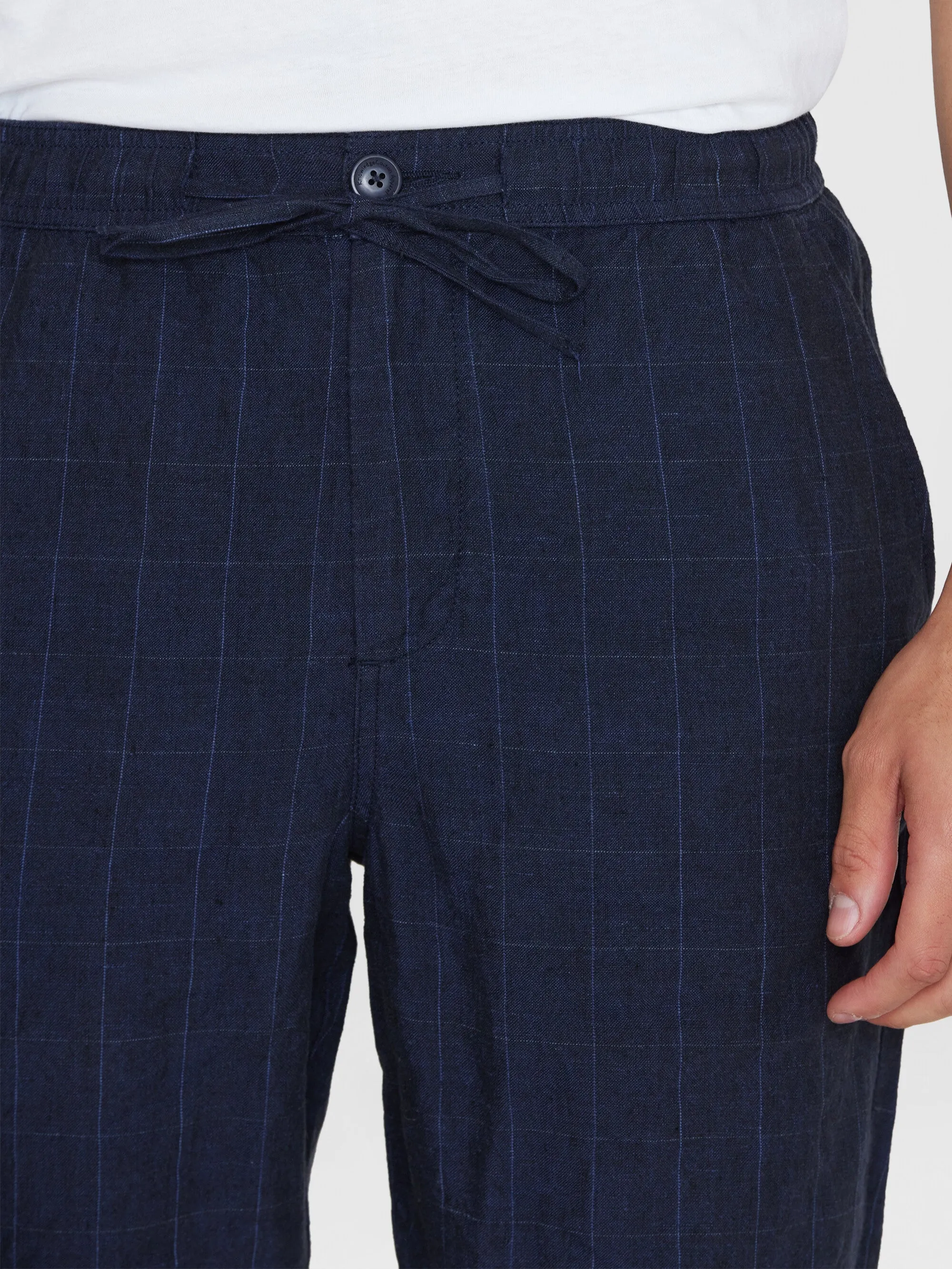 FIG loose checked linen shorts - GOTS/Vegan - Night Sky