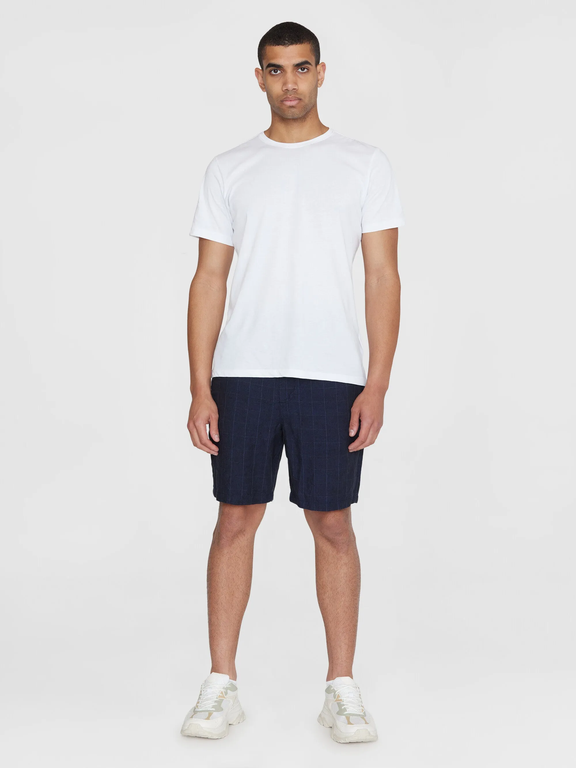 FIG loose checked linen shorts - GOTS/Vegan - Night Sky