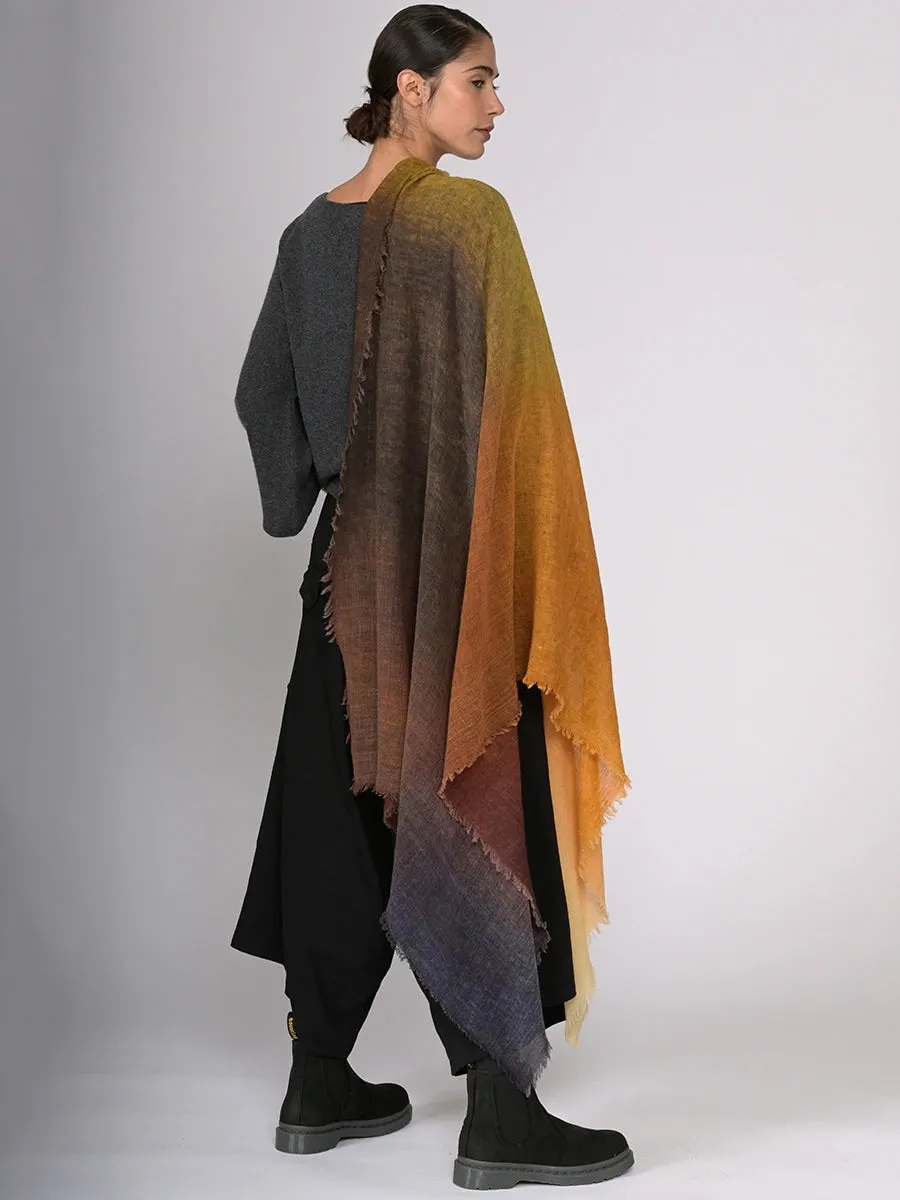 Fine Wool Print Scarf - Gradient Colour Work