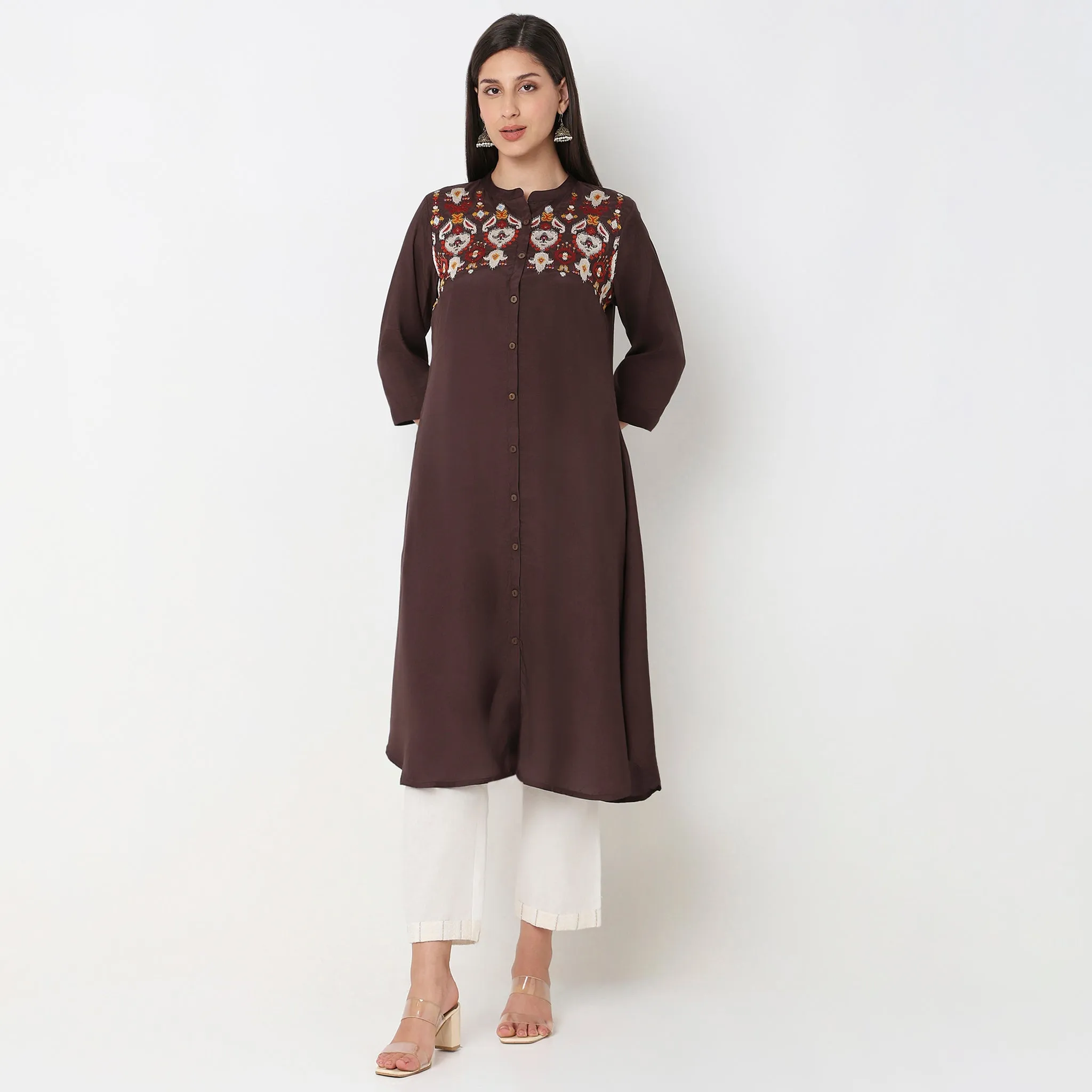 Flare Fit Embroidered Kurta