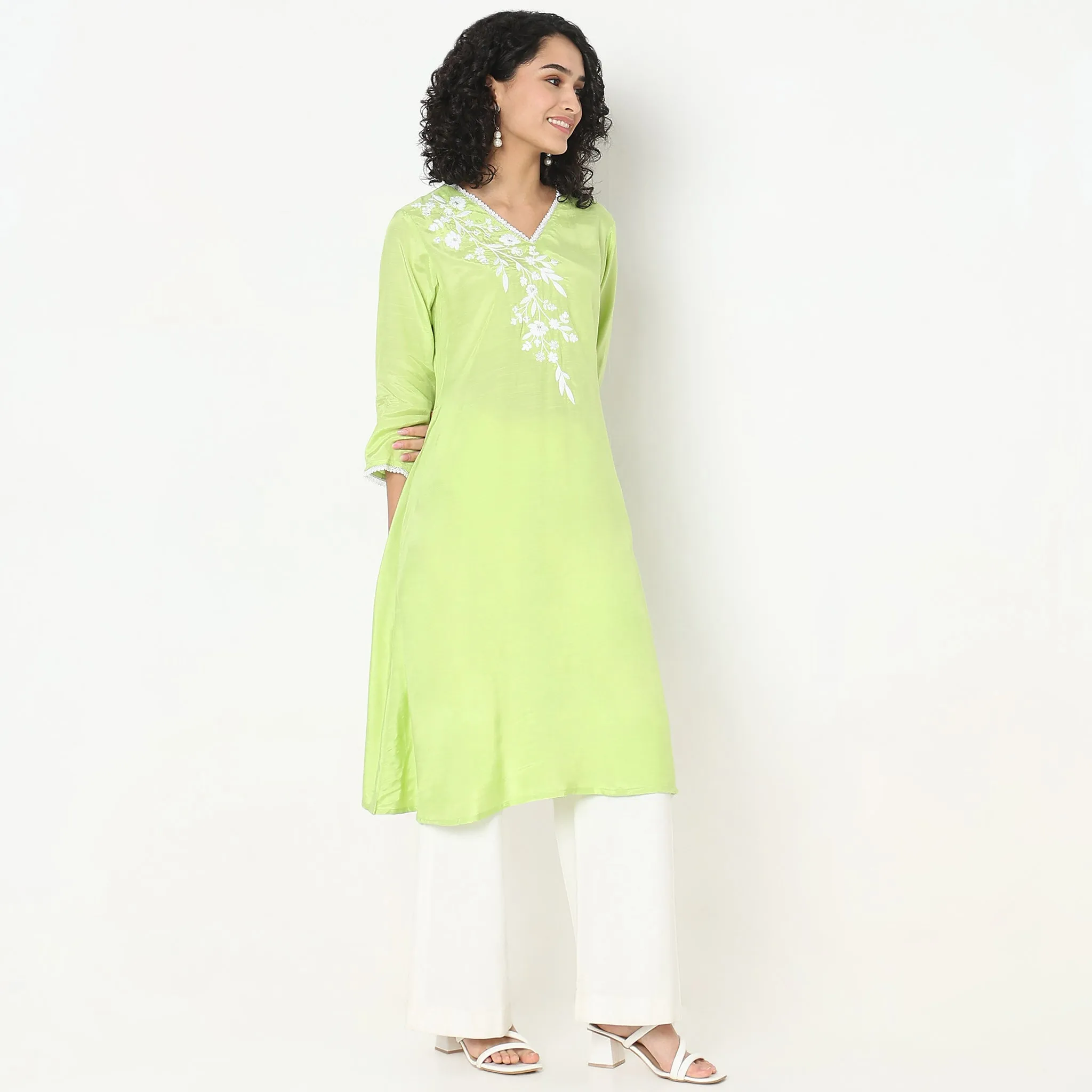 Flare Fit Embroidered Kurta