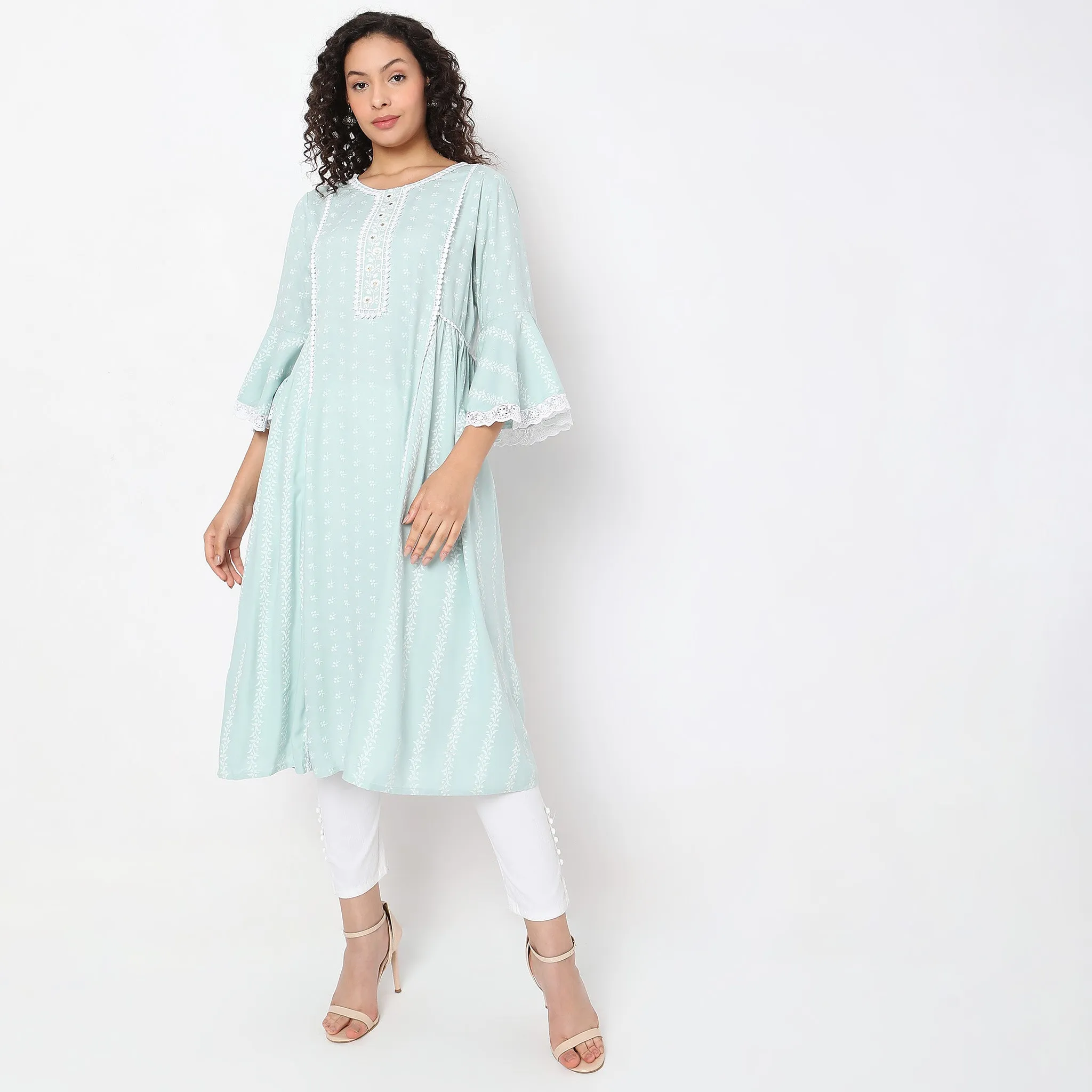 Flare Fit Embroidered Kurta