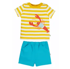 Frugi Easy On Outfit - Dandelion Stripe / Lobster