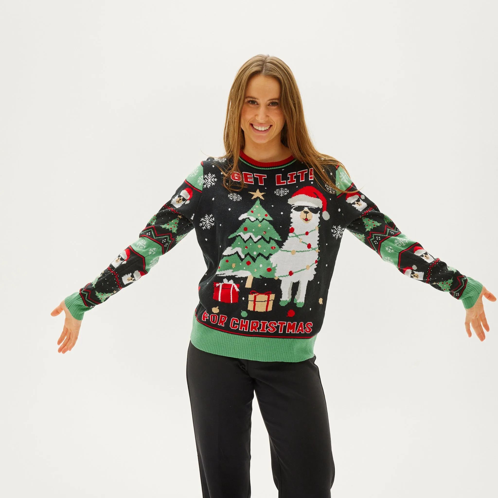 Get Lit Llama Christmas Sweater - Dame