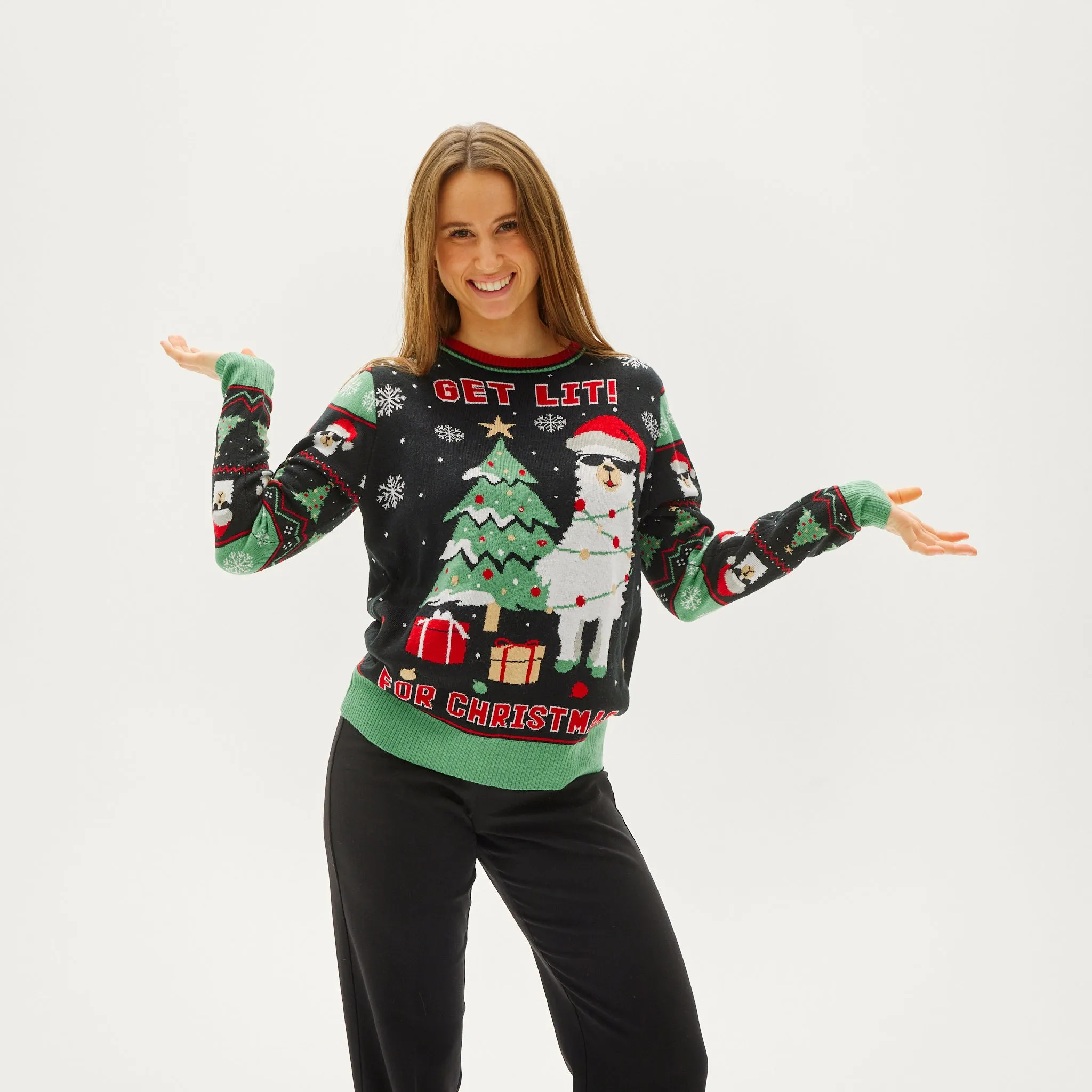 Get Lit Llama Christmas Sweater - Dame