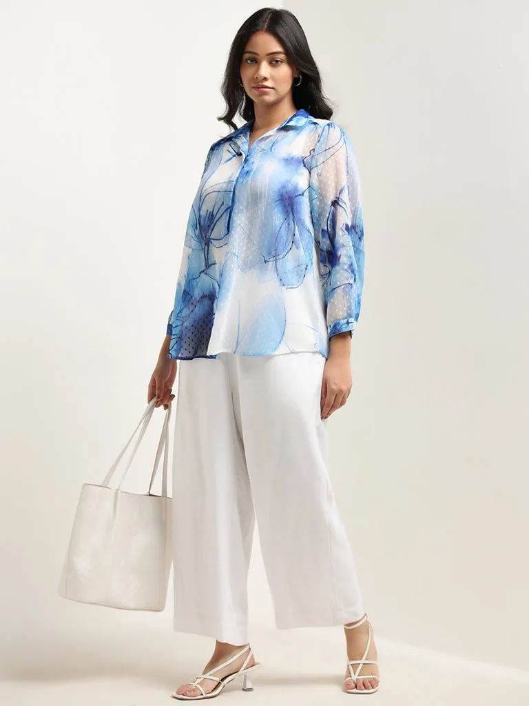 Gia Blue Floral Printed Tufted Shirt