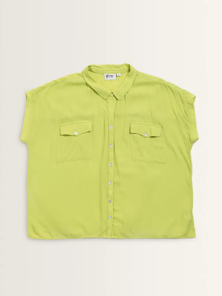 Gia Lime Crinkle Textured Shirt