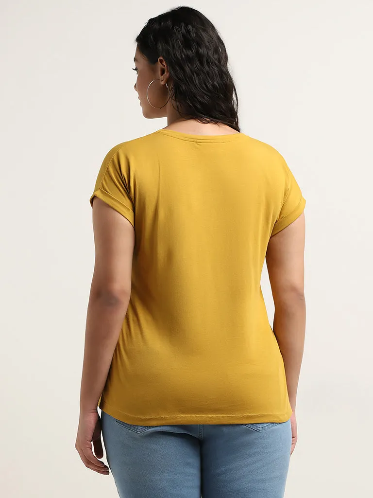 Gia Mustard Floral Printed Cotton T-Shirt