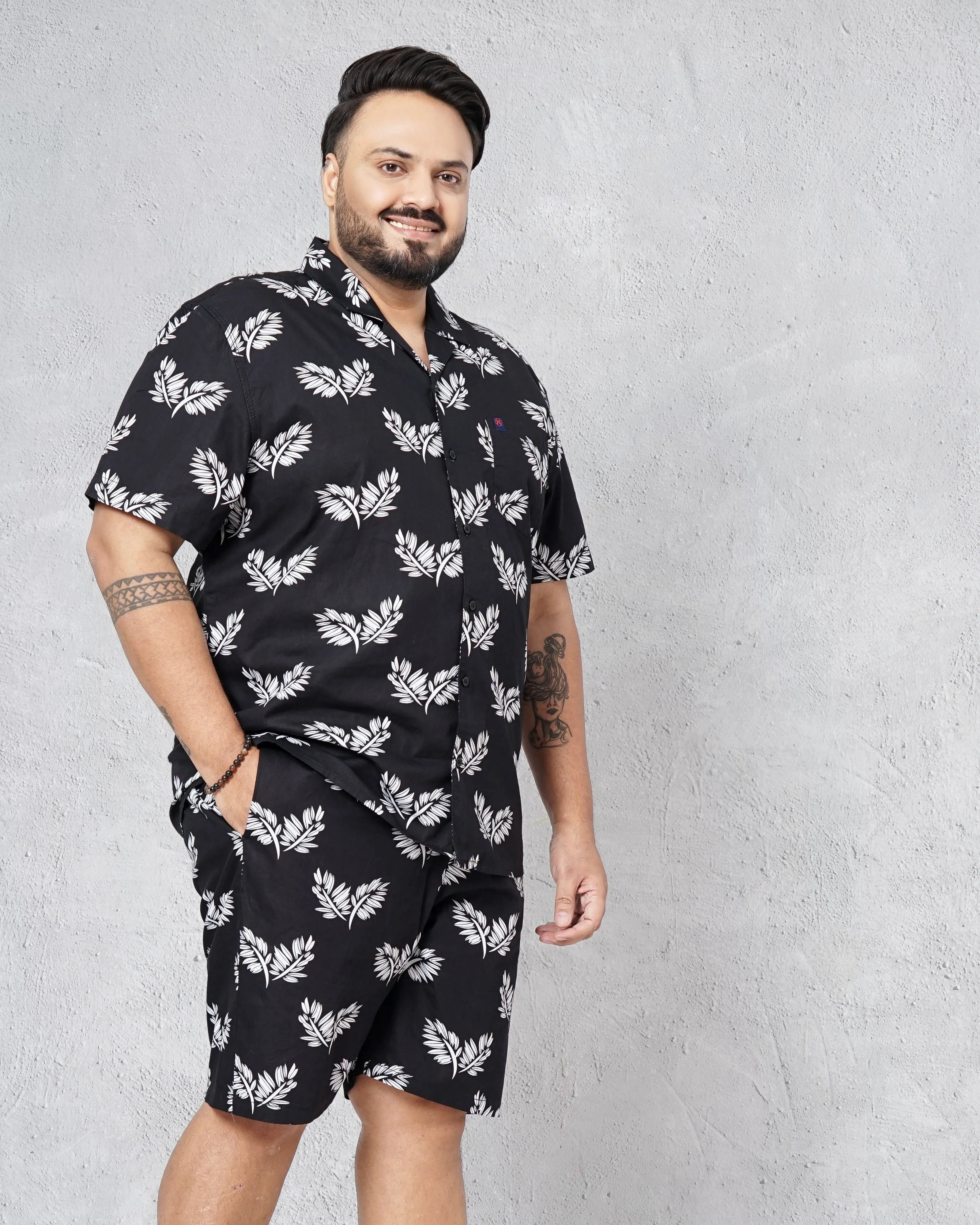 Hardsoda Men Black Plus Size Floral Lounge Set