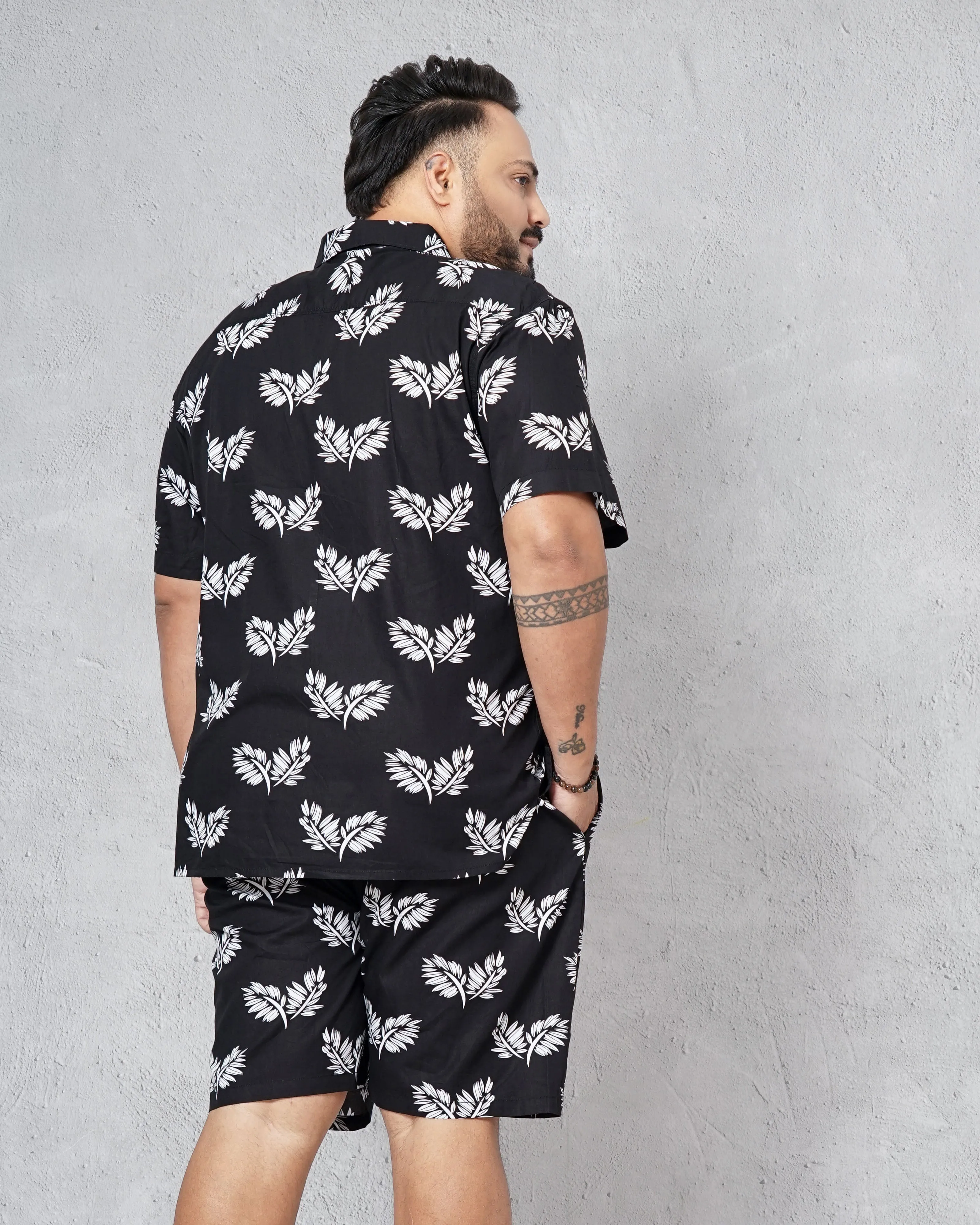 Hardsoda Men Black Plus Size Floral Lounge Set