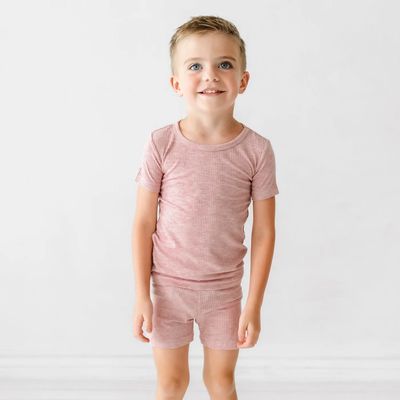 Heather Mauve Ribbed Two-Piece Short Sleeve & Shorts Pajama Set