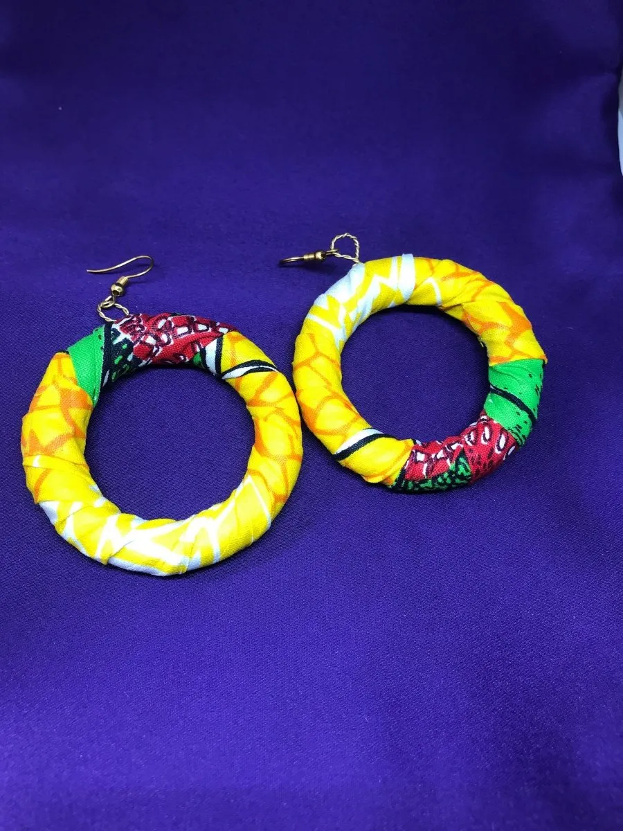 Hippie Earrings in Yellow Print - Zeros waste