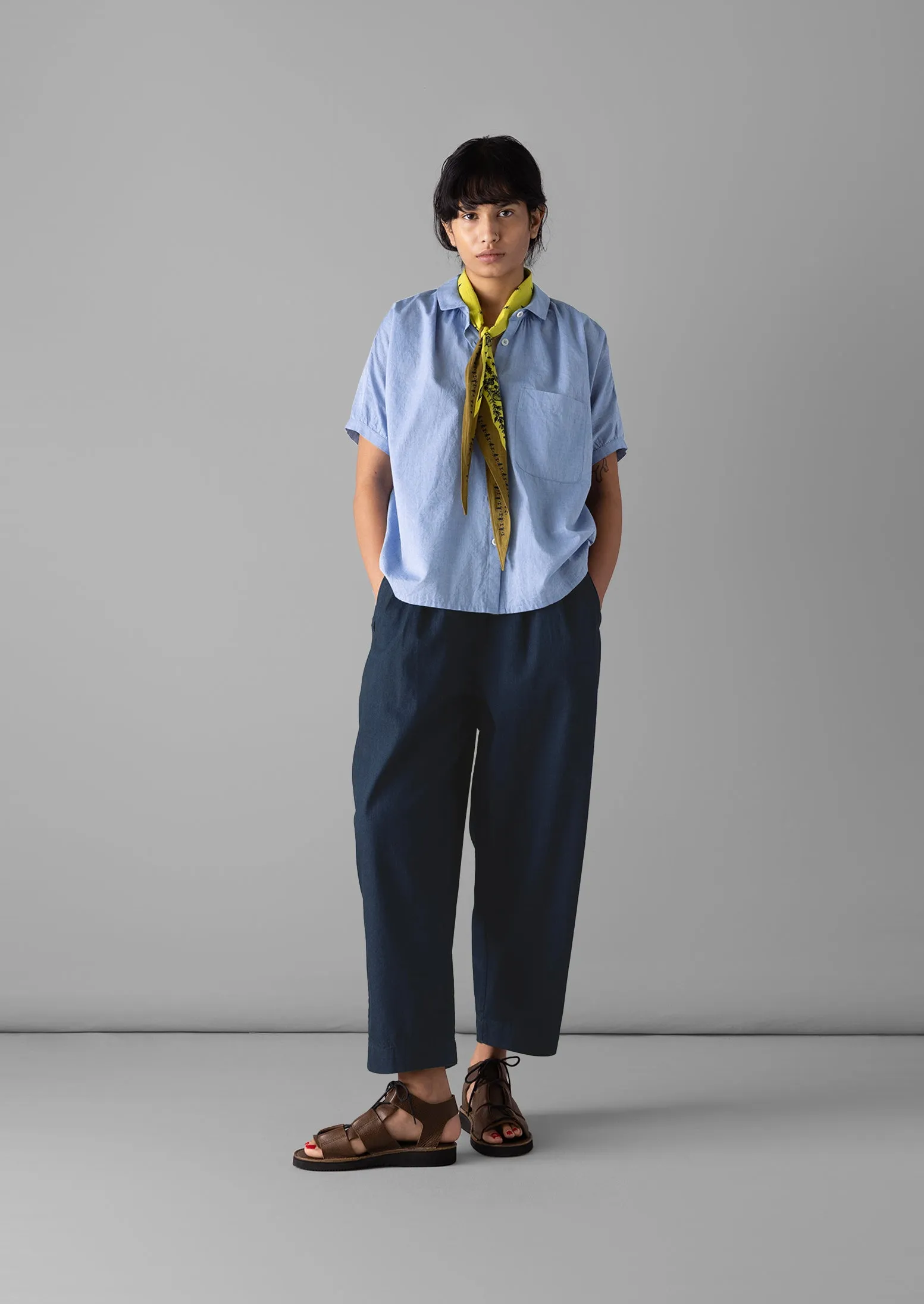 Indigo Cotton Twill Barrel Leg Pants | Indigo