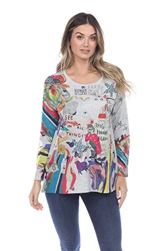 Inoah - Monday, Long Sleeve, Scoop Neck, Hi-Lo Hem Contemporary Fashion Top