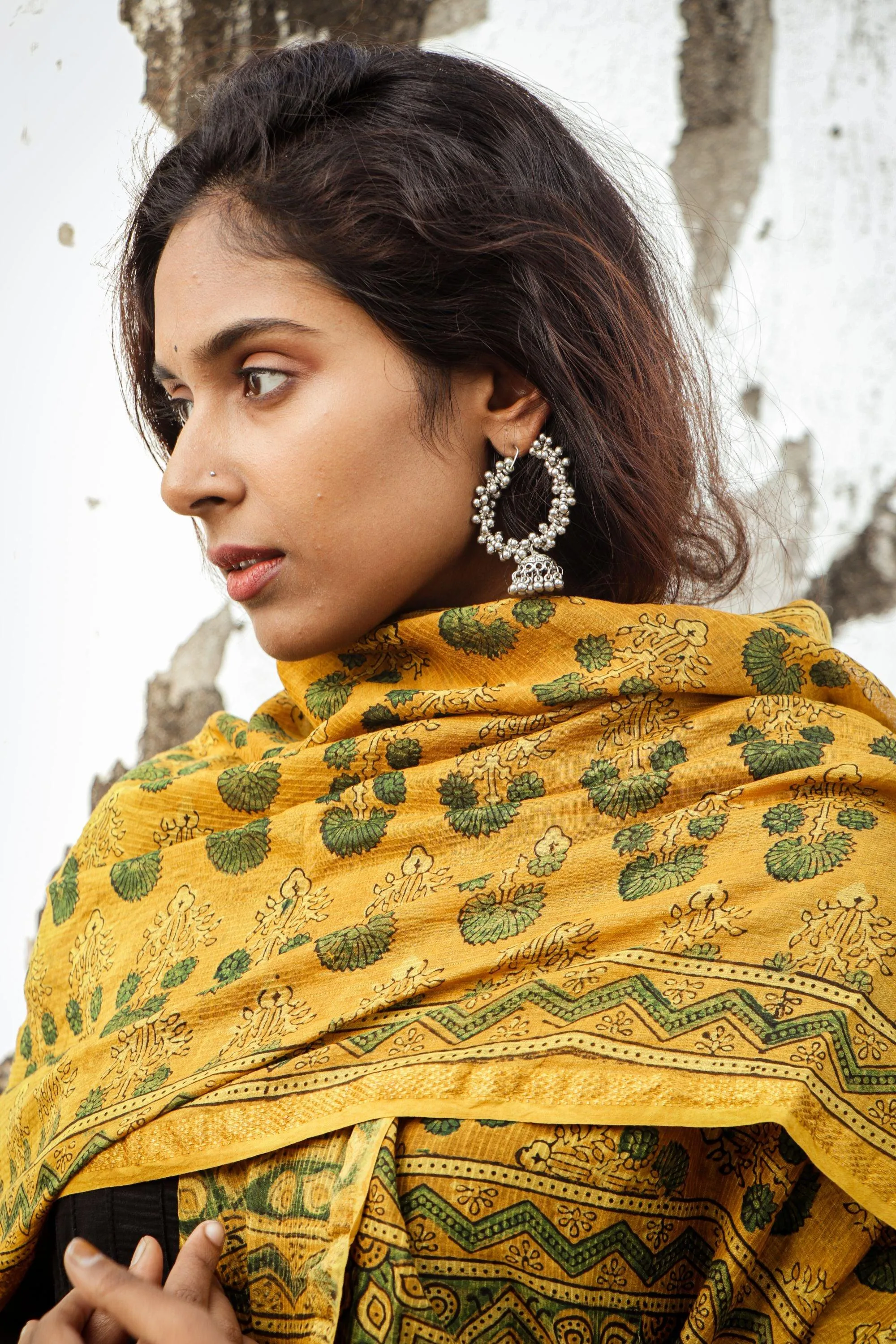 Kaisori Ajrakh Mustard Chanderi Dupatta