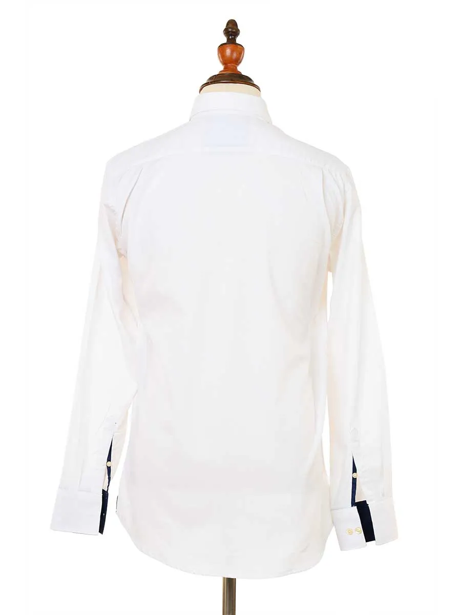 Kings Club Couture Shirt Button Down Regular Fit White Woven Cotton Blend with embroidered logo KCSHC008