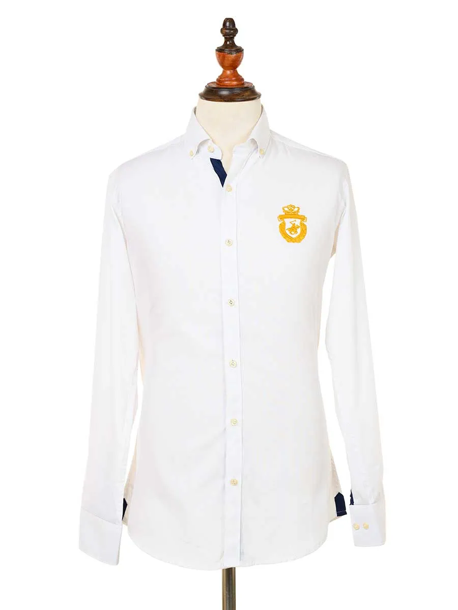 Kings Club Couture Shirt Button Down Regular Fit White Woven Cotton Blend with embroidered logo KCSHC008