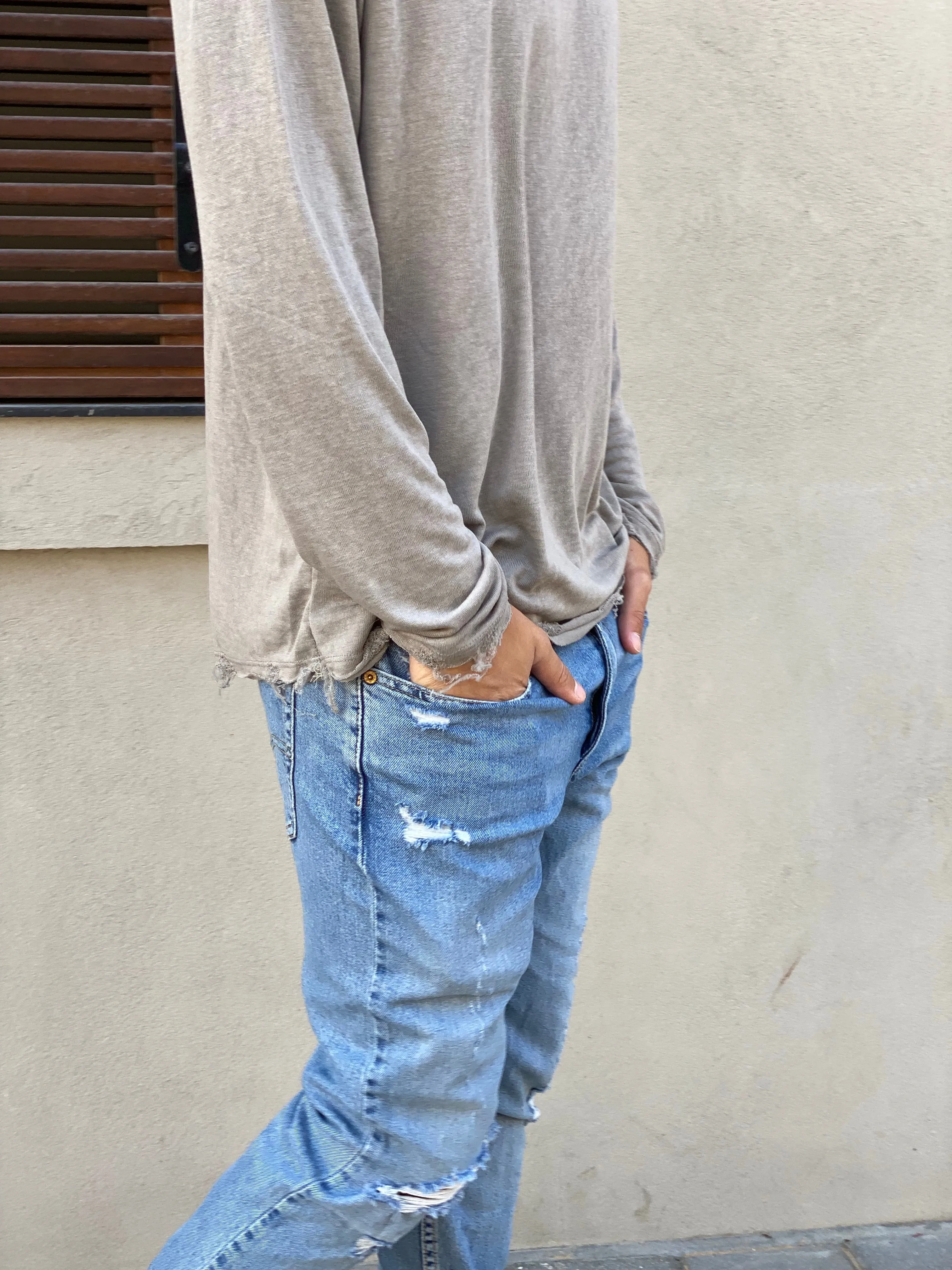 LINEN LONG SLEEVE SHIRT - GRAY