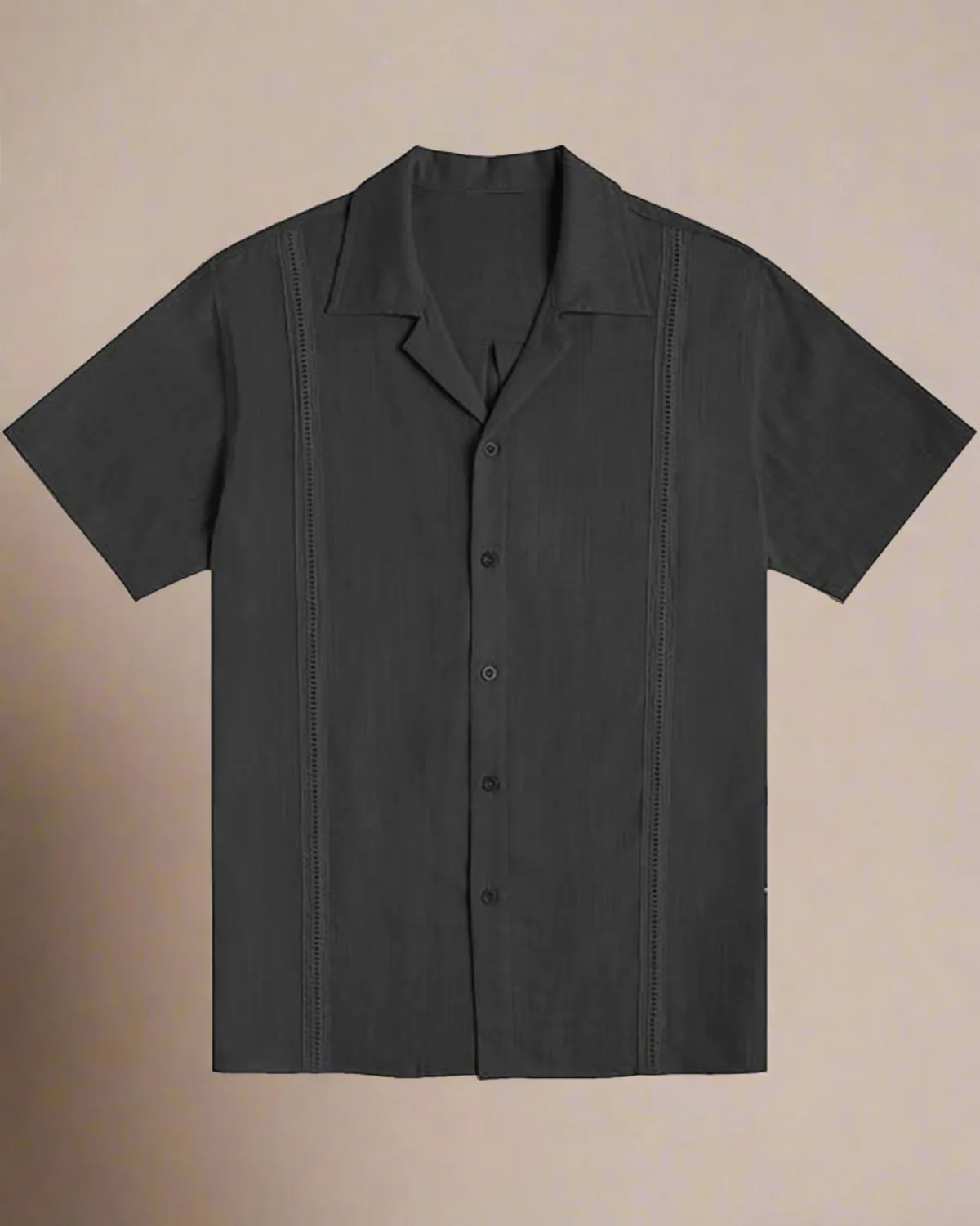 Men Black Cuban Linen Shirt - Short Sleeve Guayabera