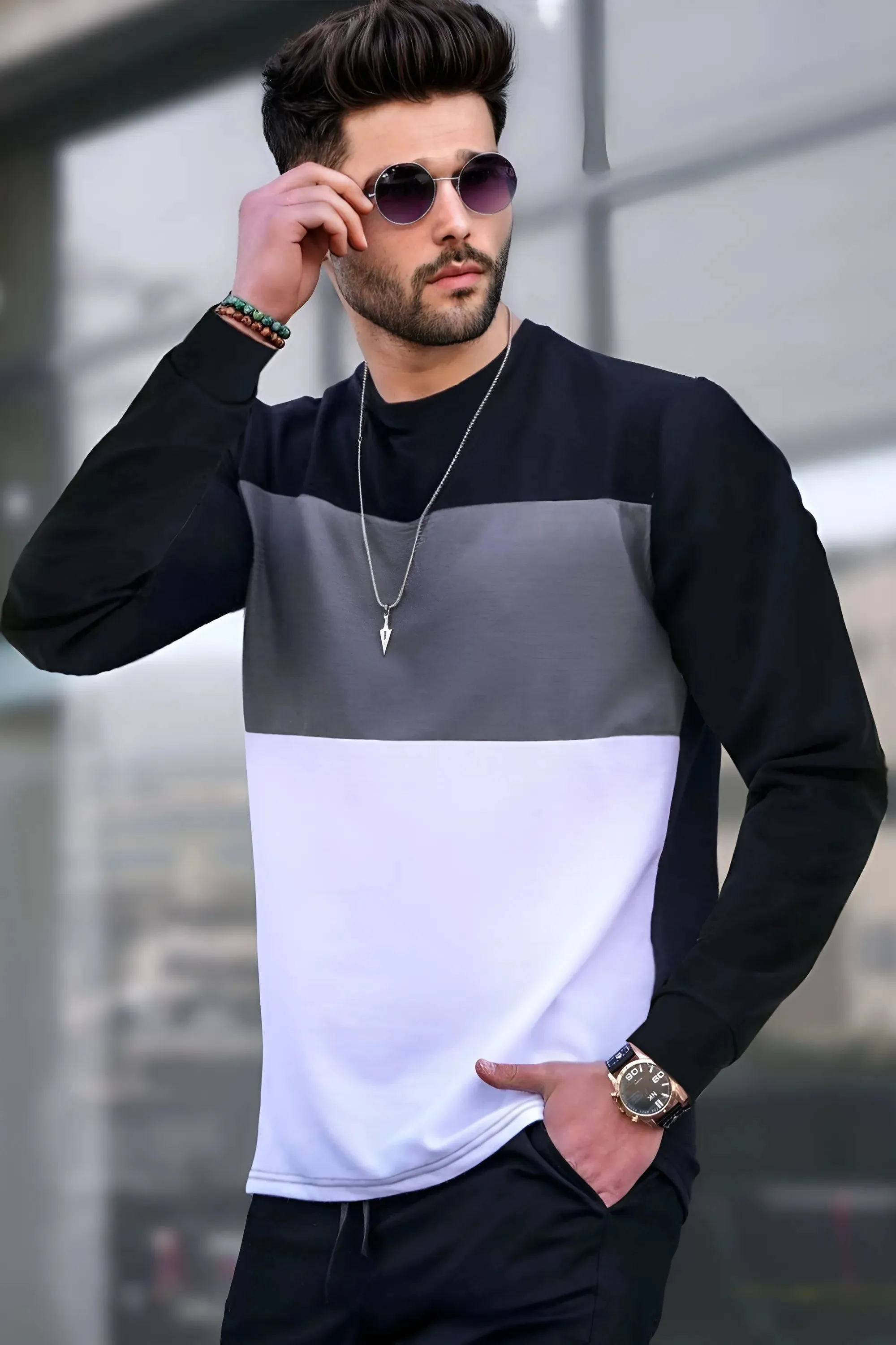 Men full sleeve Colorblock Round Neck T-Shirt