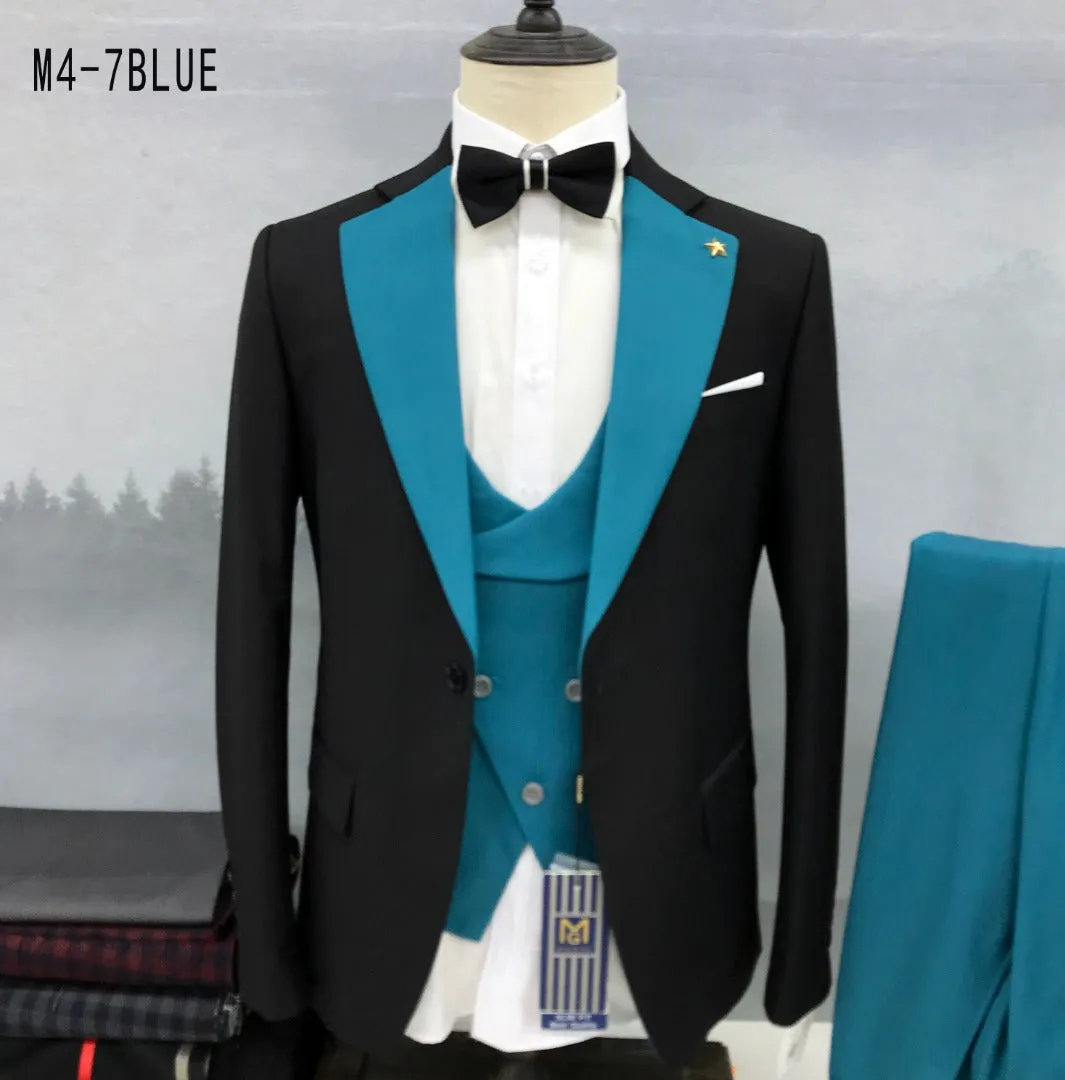 Men’s Dual Shade Premium Tuxedo Suit 3 Pieces Smart Fit Dress   - M4