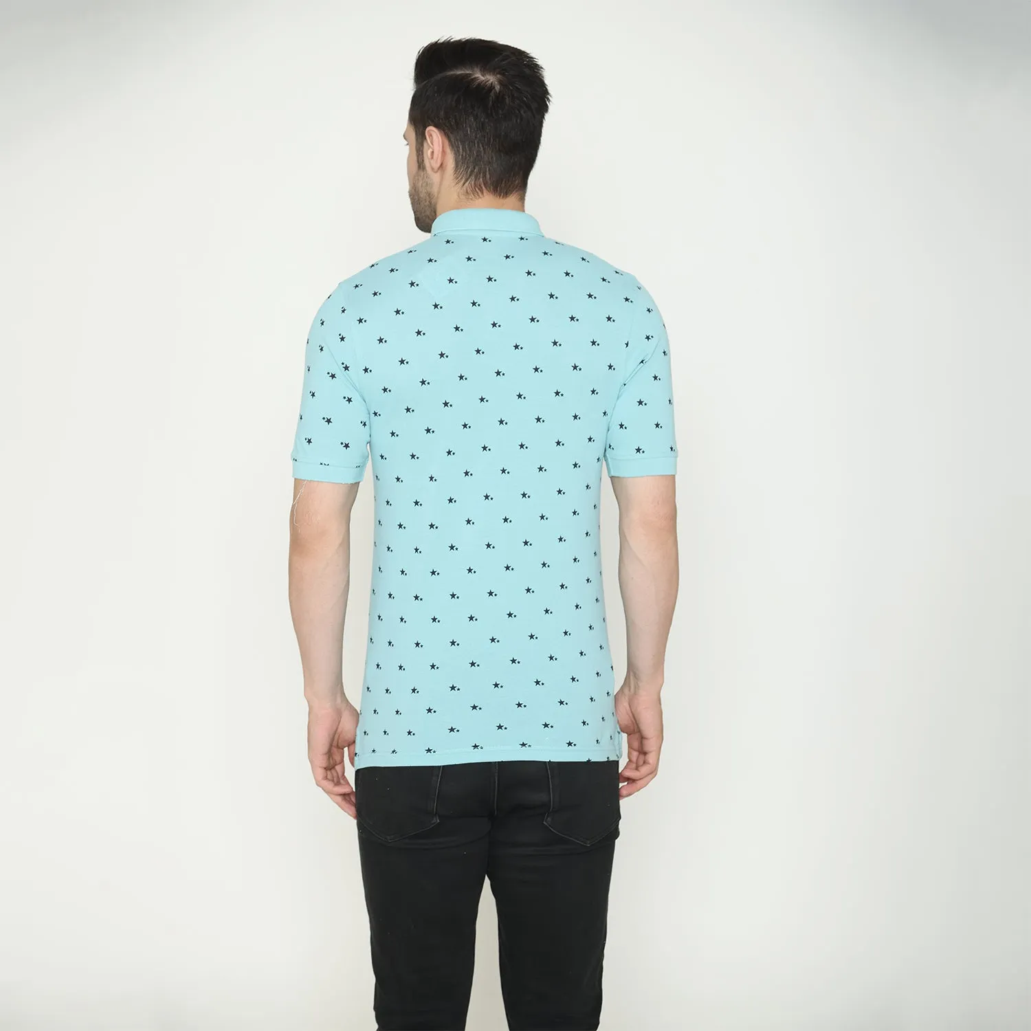 Men's Printed Half Sleeves Tees - Nile Blue